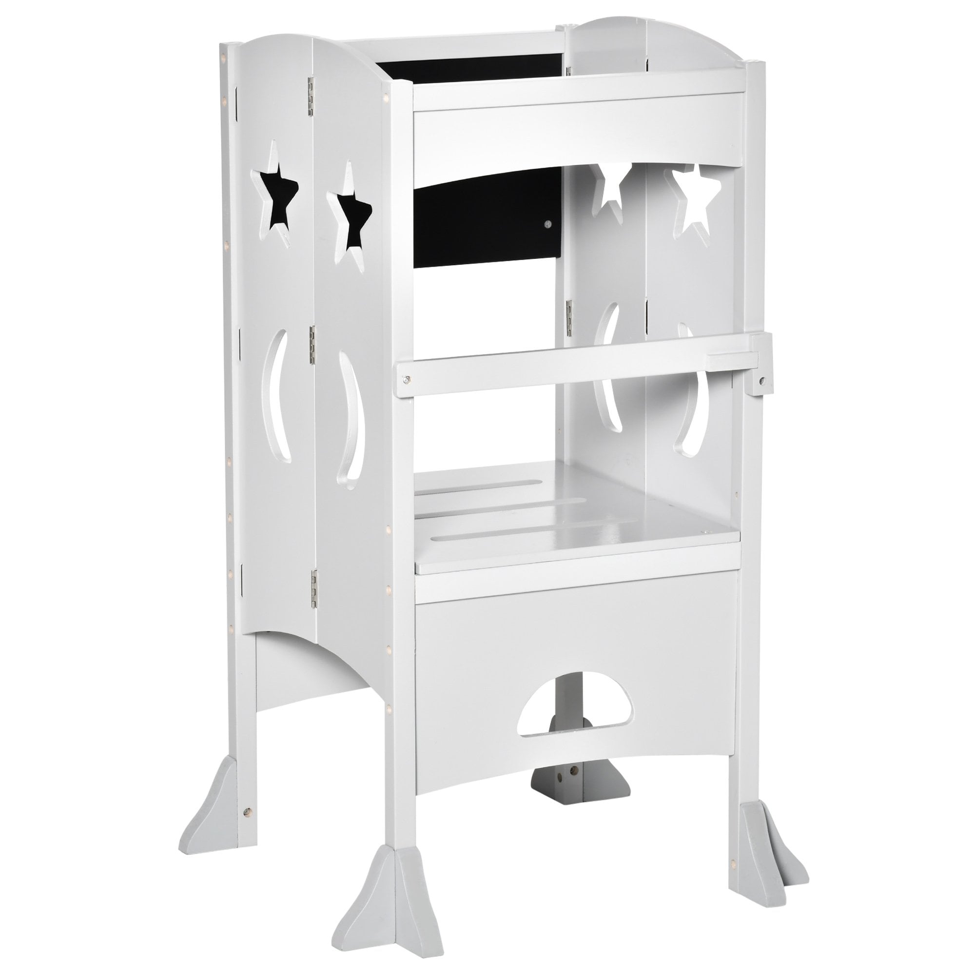 Kids Foldable Kitchen Step Stool with Blackboard and Lockable Handrail - Grey  | TJ Hughes White