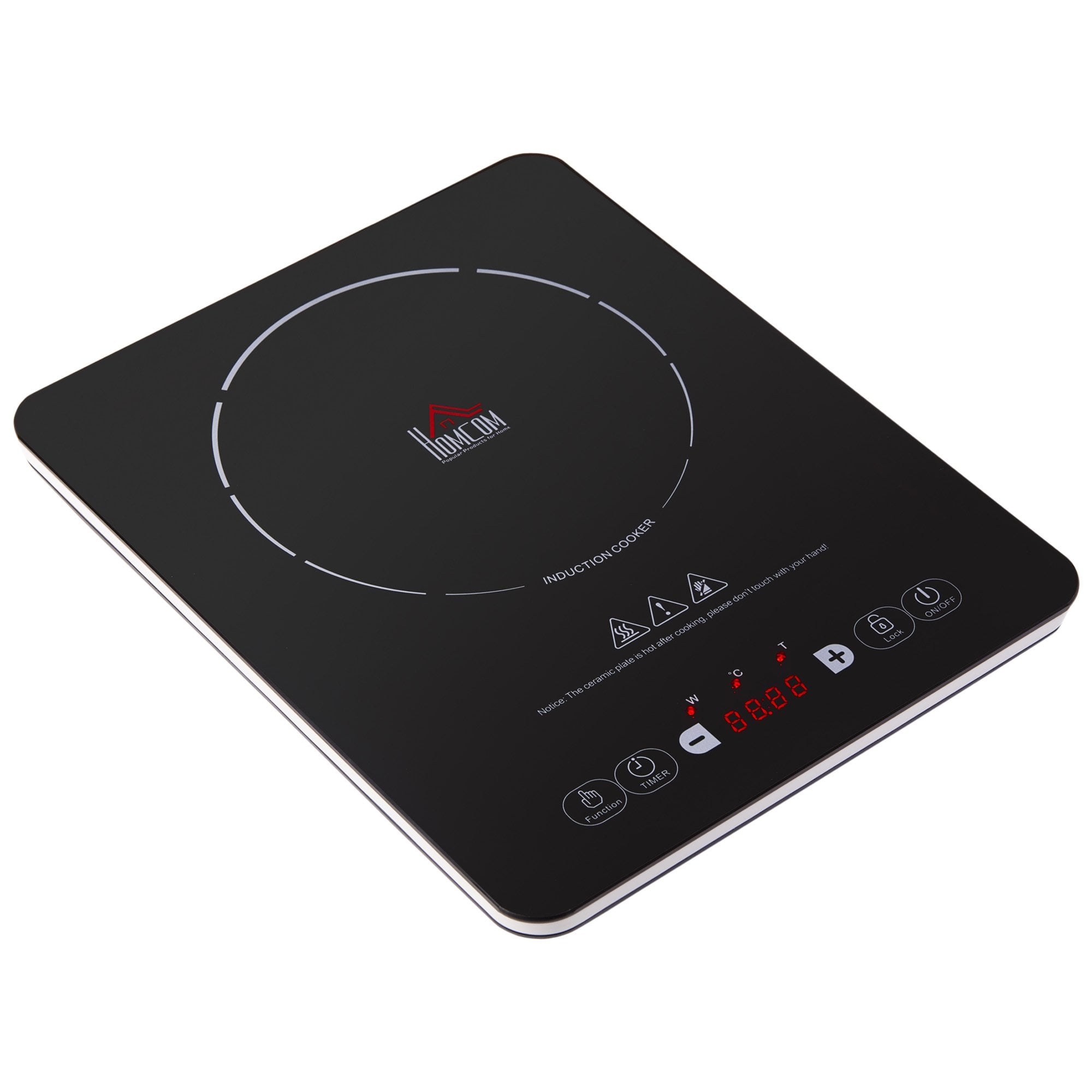 HOMCOM Portable Induction Hob Induction Cooker 2000W Single Hot Plate Electric Cooktop with 8 Power & Temperature Levels 4H Timer Child Lock Sensor Touch LED Display Ceramic Glass Panel Temp