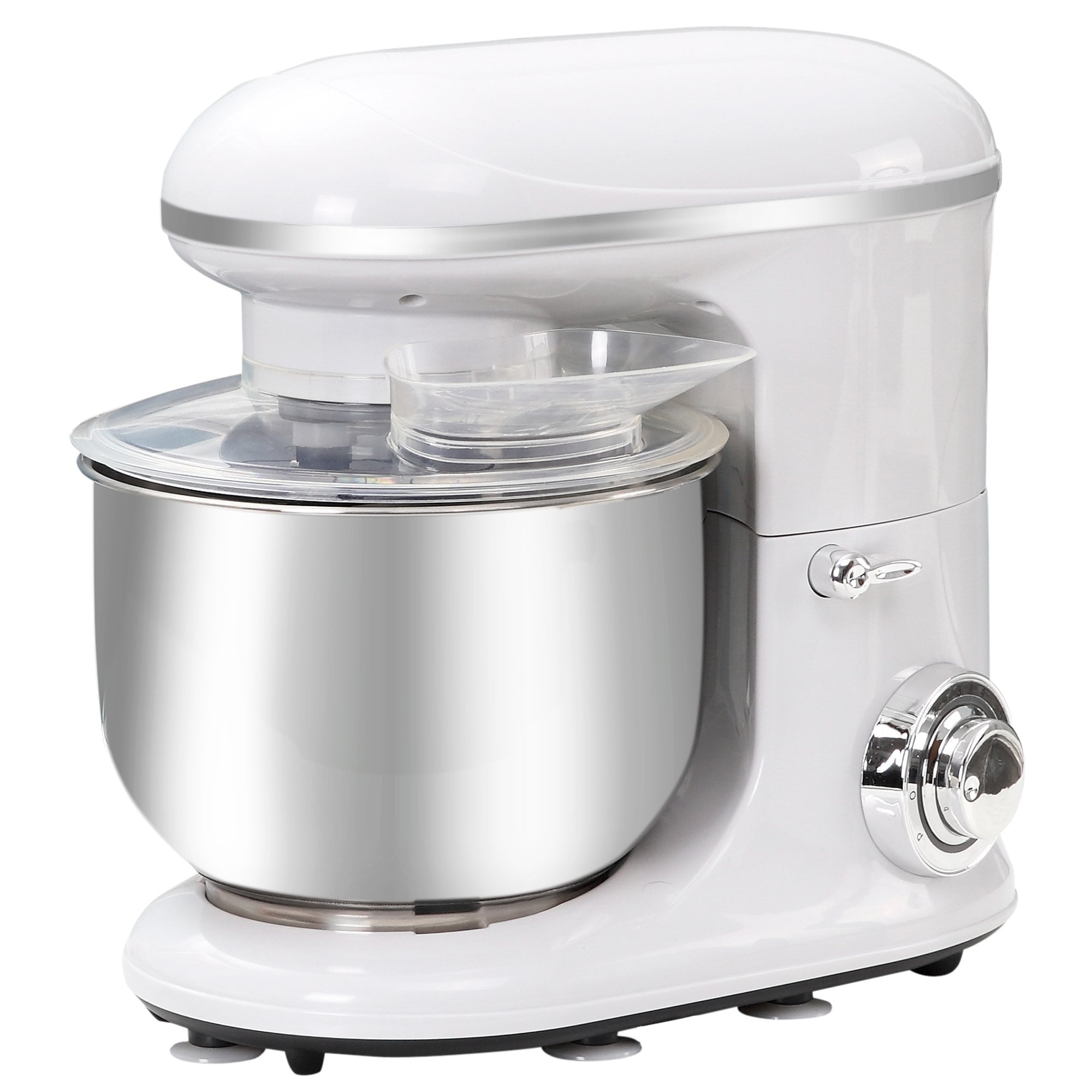 HOMCOM Stand Mixer - White with 6 Speeds and Pulse Setting, 1200W 5.5L Tilt Head Electric Cake Mixer with Stainless Bowl, Beater, Dough Hook and Whisk, Dishwasher Safe, Silver w/ Speed Setting