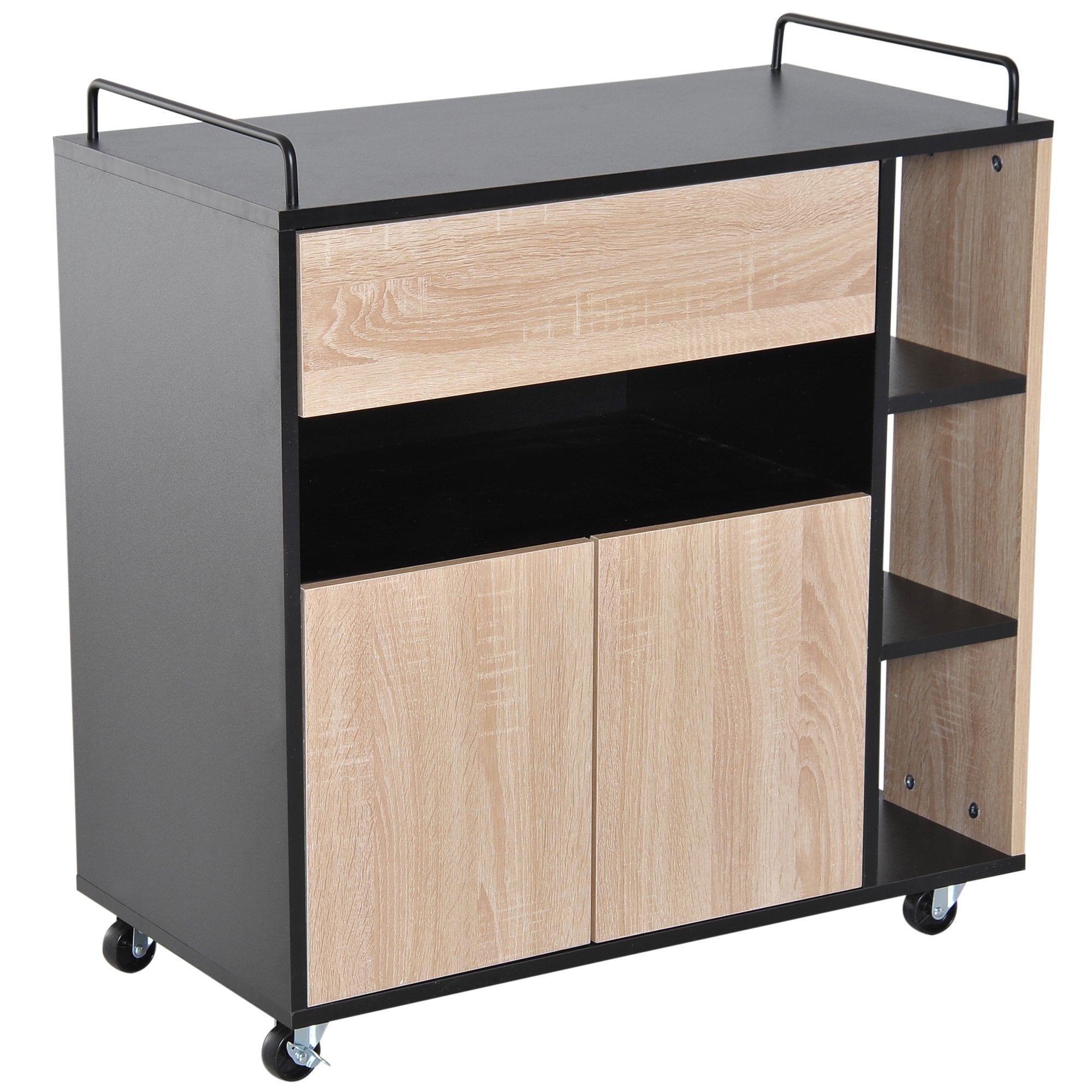 Rolling Kitchen Island - Oak/Black Colour - Homcom  | TJ Hughes Black