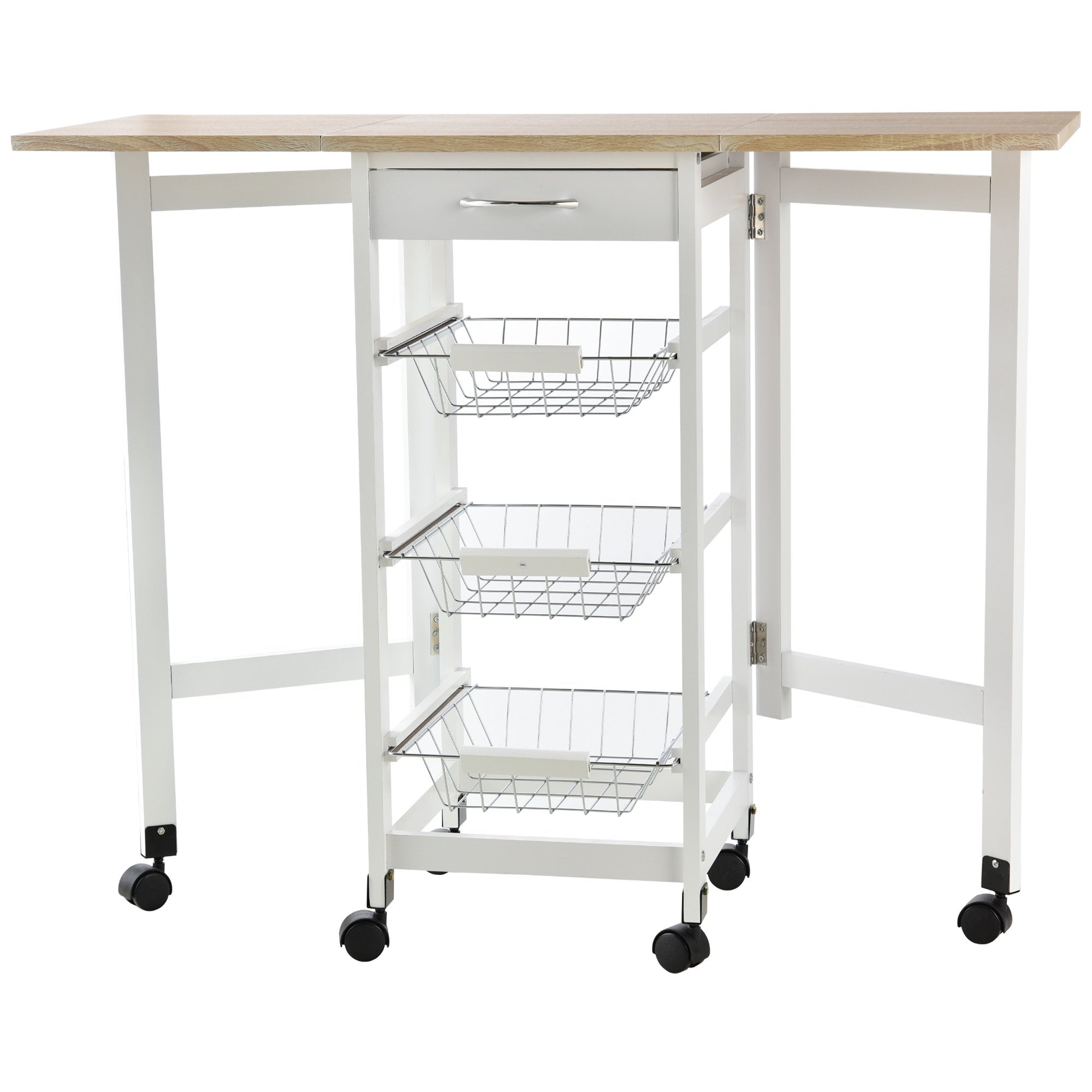 HOMCOM MDF Extendable Kitchen Island Trolley - White  | TJ Hughes