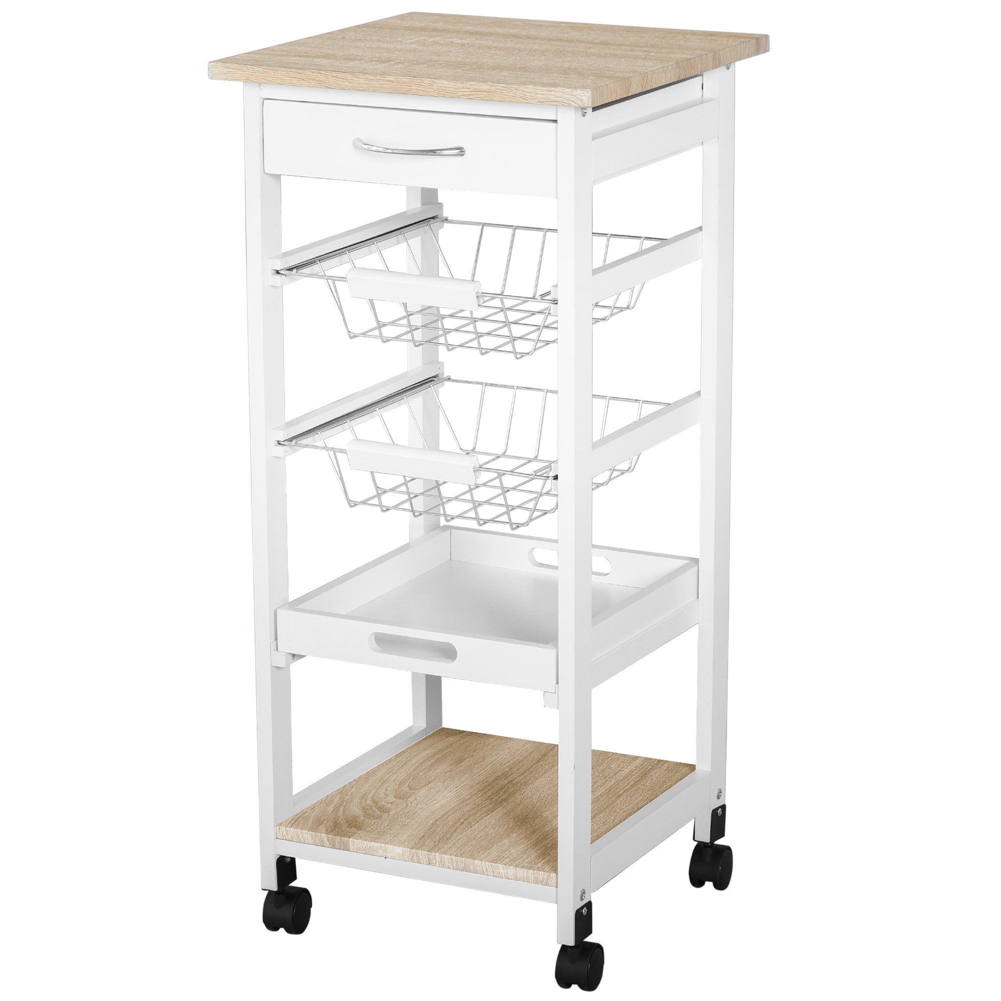 MDF Wood 5-Tier Kitchen Storage Trolley White - HOMCOM  | TJ Hughes