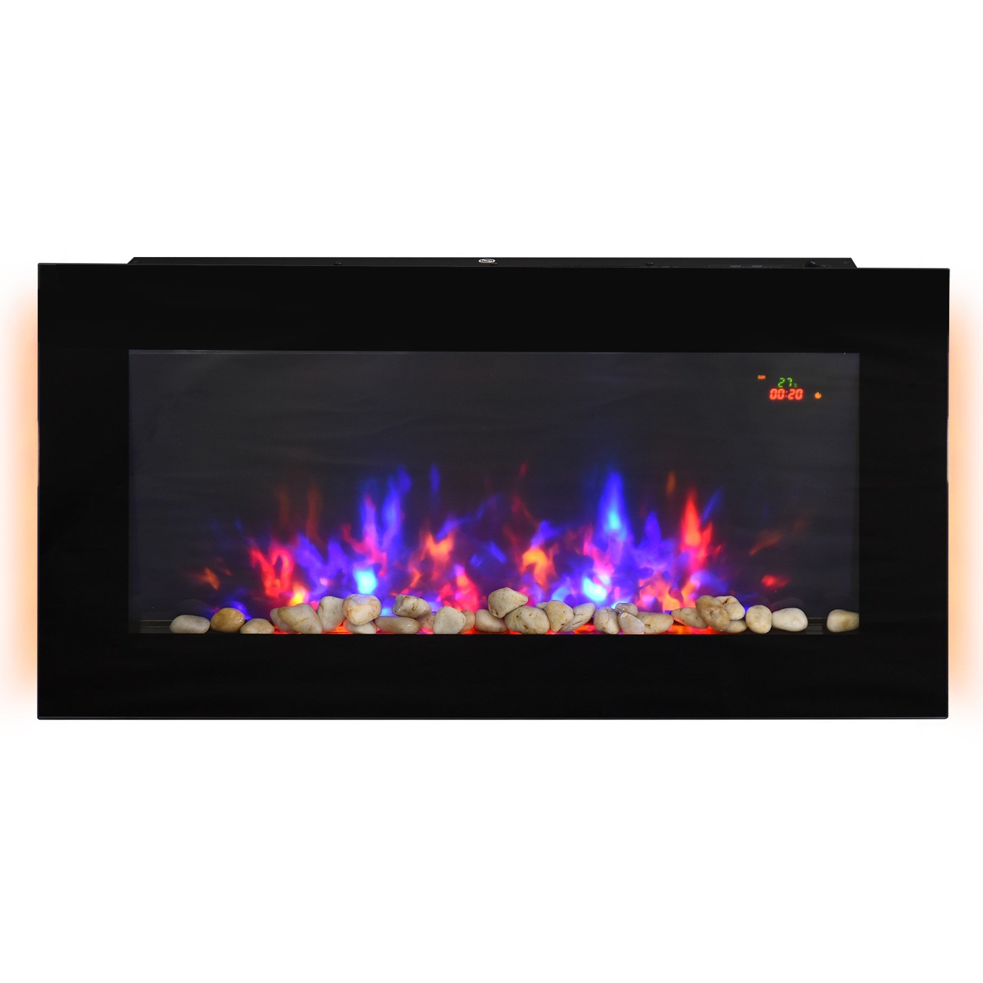 HOMCOM 2000W Wall Mounted Tempered Large LED Flat Glass Electric Fireplace Heater Black  | TJ Hughes