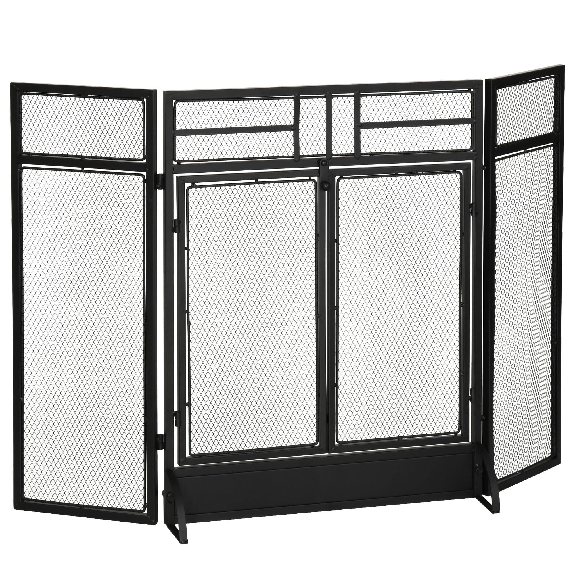 HOMCOM 3-Panel Folding Fireplace Screen with Door - Freestanding Spark Guard - Metal Mesh Fireguard - Black Door Mesh  | TJ Hughes