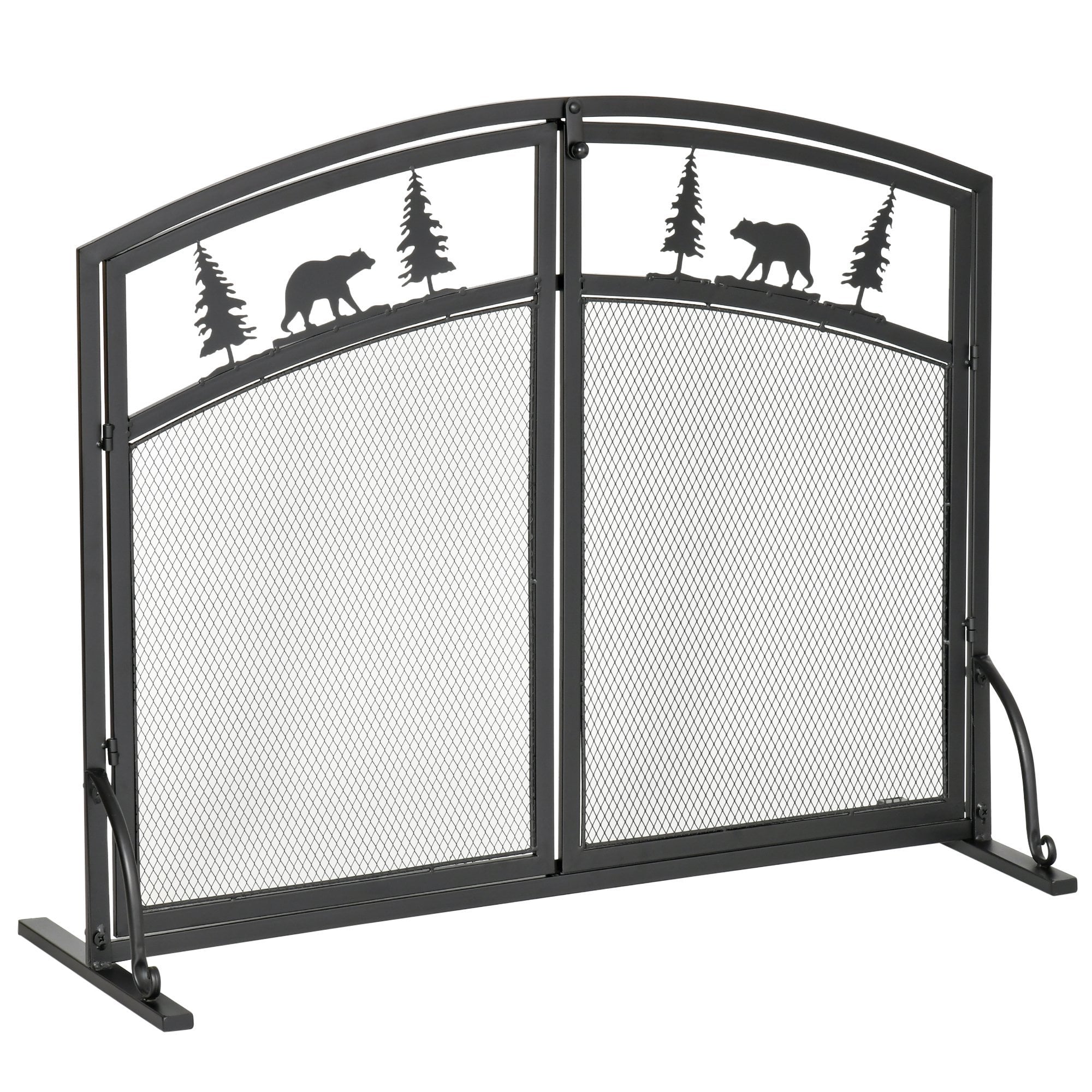 HOMCOM Fire Guard with Double Doors - Metal Mesh Fireplace Screen - Spark Flame Barrier with Tree Decoration for Living Room - Bedroom Decor Screen Ro