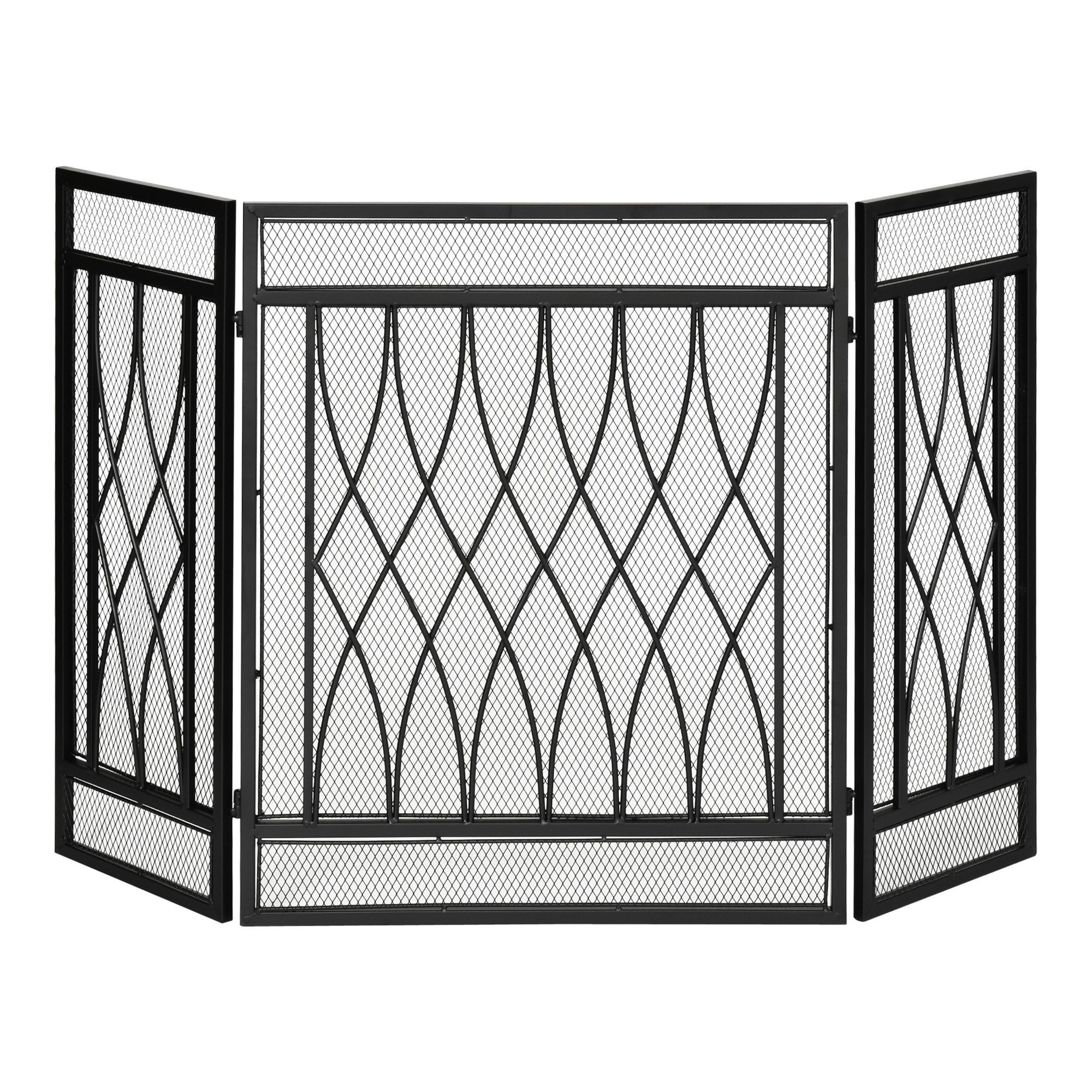 HOMCOM 3-Panel Folding Fireplace Screen - Metal Mesh Fire Spark Guard - 126L x 3W x 80H cm-Black  | TJ Hughes Black