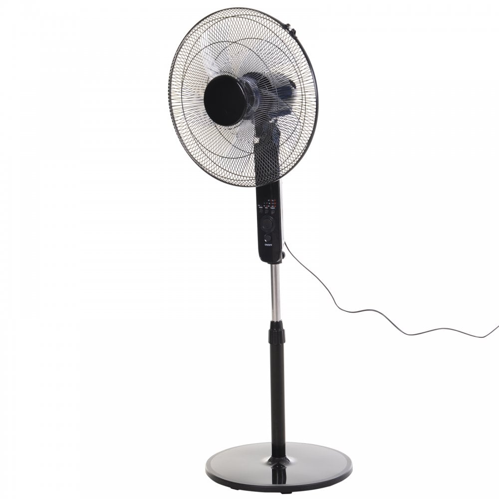 HOMCOM ABS Free-Standing Oscillating Timer Fan w/ Remote Black  | TJ Hughes