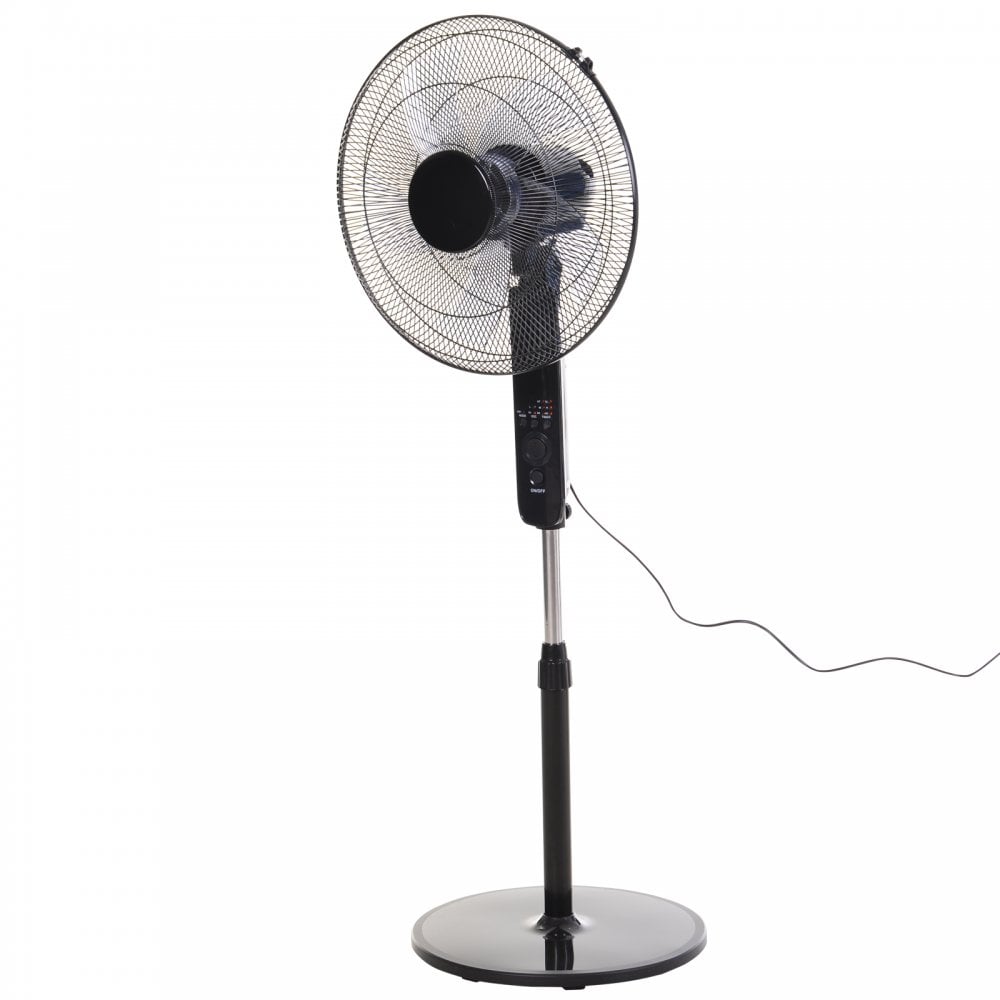 HOMCOM ABS Free-Standing Oscillating Timer Fan w/ Remote Black