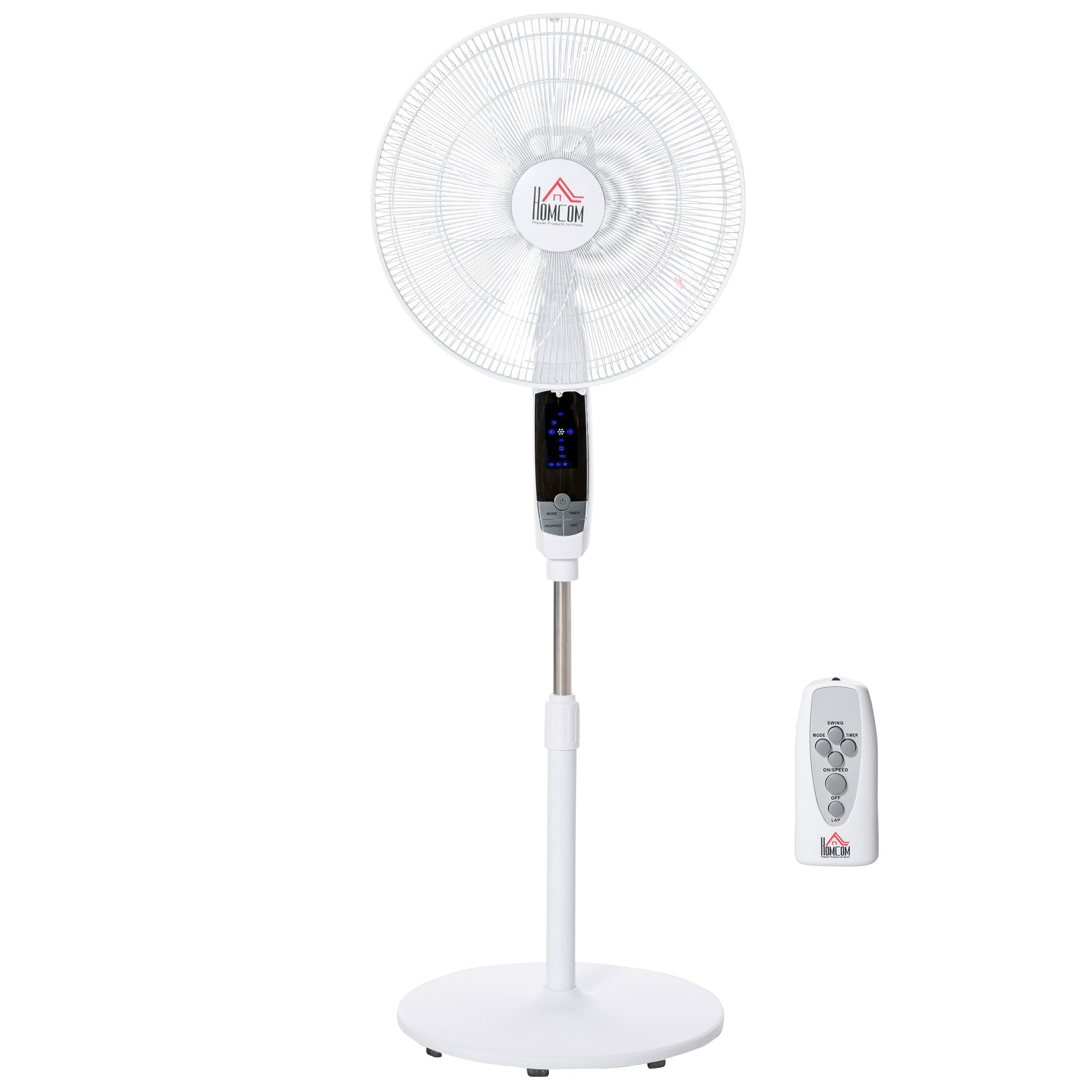 HOMCOM Pedestal Stand Fan - 3 Speed 3 Mode - 85-| Oscillation - LED Panel - 3M Remote Controller - Height Adjustable for Living Room - Bedroom - Garag