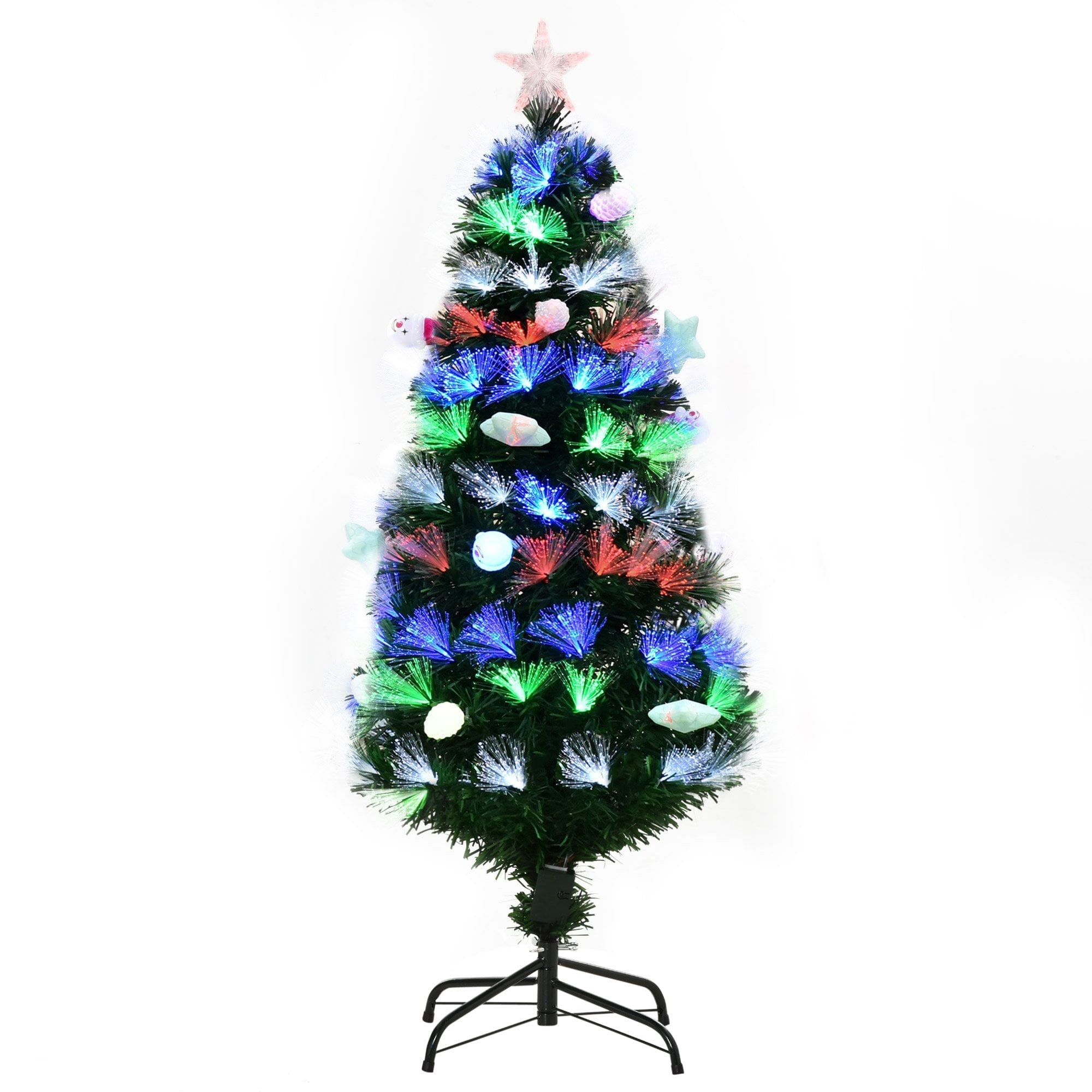 4FT Pre-Lit Artificial Christmas Tree w/ Fibre Optic Baubles Fitted Star LED Light Holiday Home Xmas Decoration-Green Decoration  | TJ Hughes Green