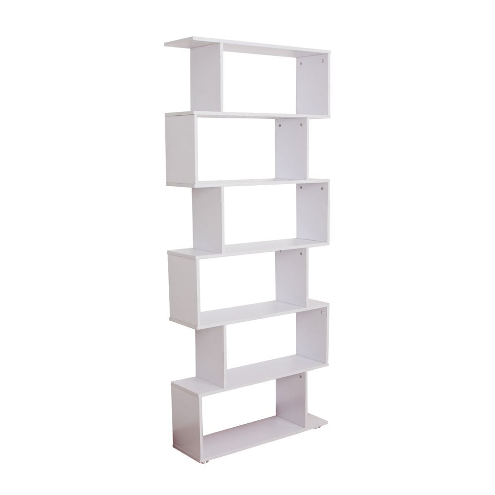 Wooden S Shape Bookcase Storage Display 6 Shelves Room Divider Unit Chest Cupboard Cabinet-White - HOMCOM  | TJ Hughes White