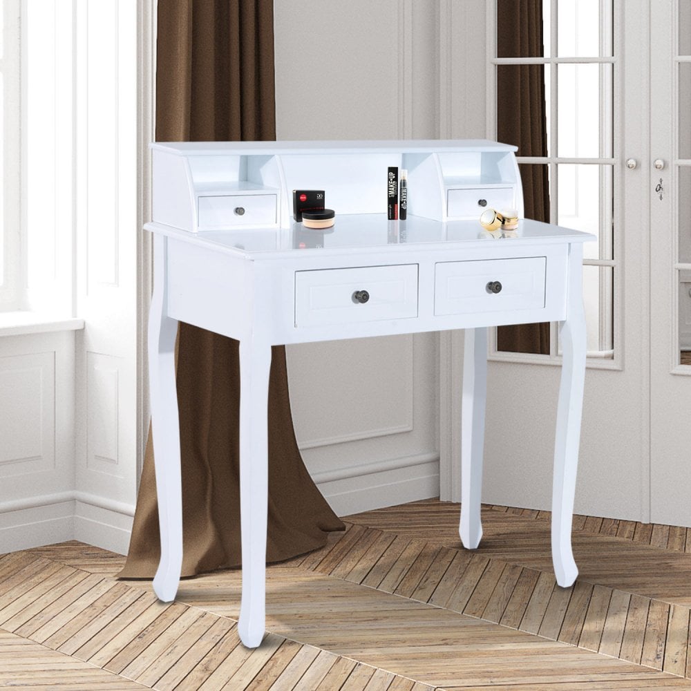 Dressing Table Vanity Make-Up 4 Drawers Dividers Console Desk Bedroom Furniture Nightstand Cosmetic Storage-White - Home Living  | TJ Hughes White