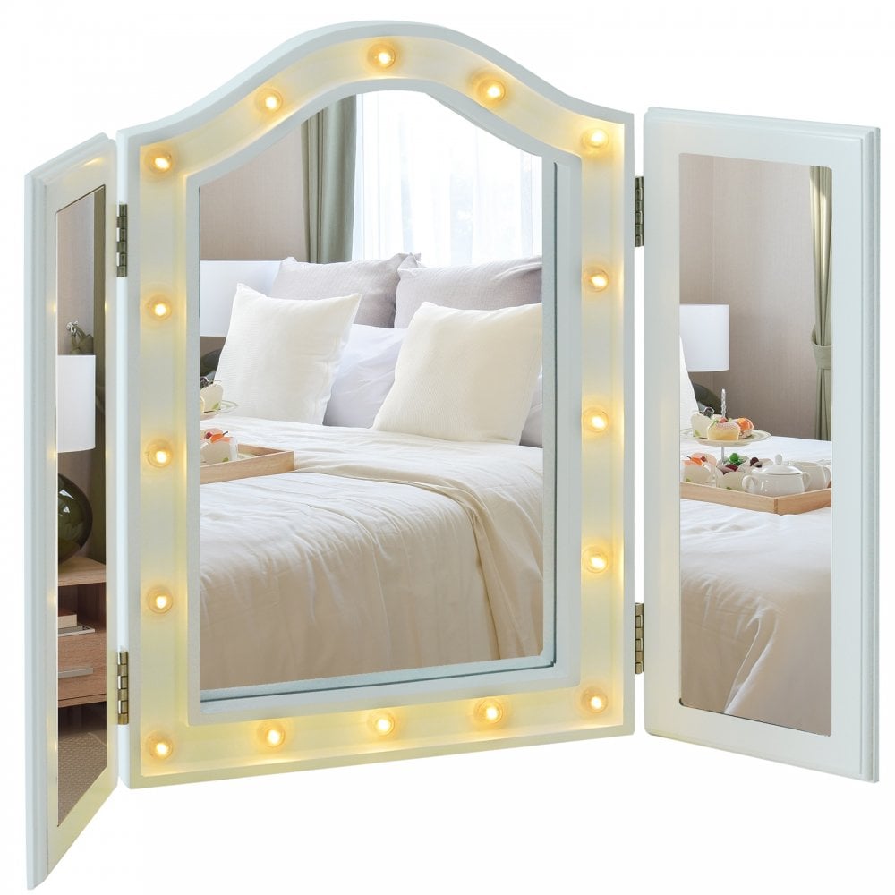 HOMCOM MDF Tri-Fold LED Vanity Mirror w/ 16 Spotlights White - Home Living  | TJ Hughes