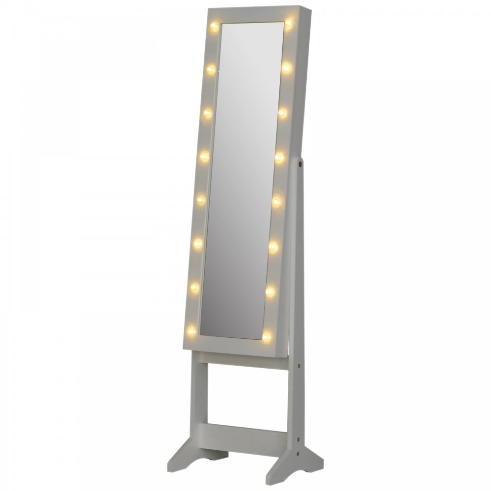 HOMCOM Free Standing LED Mirrored Jewellery Cabinet -  Warm White  | TJ Hughes