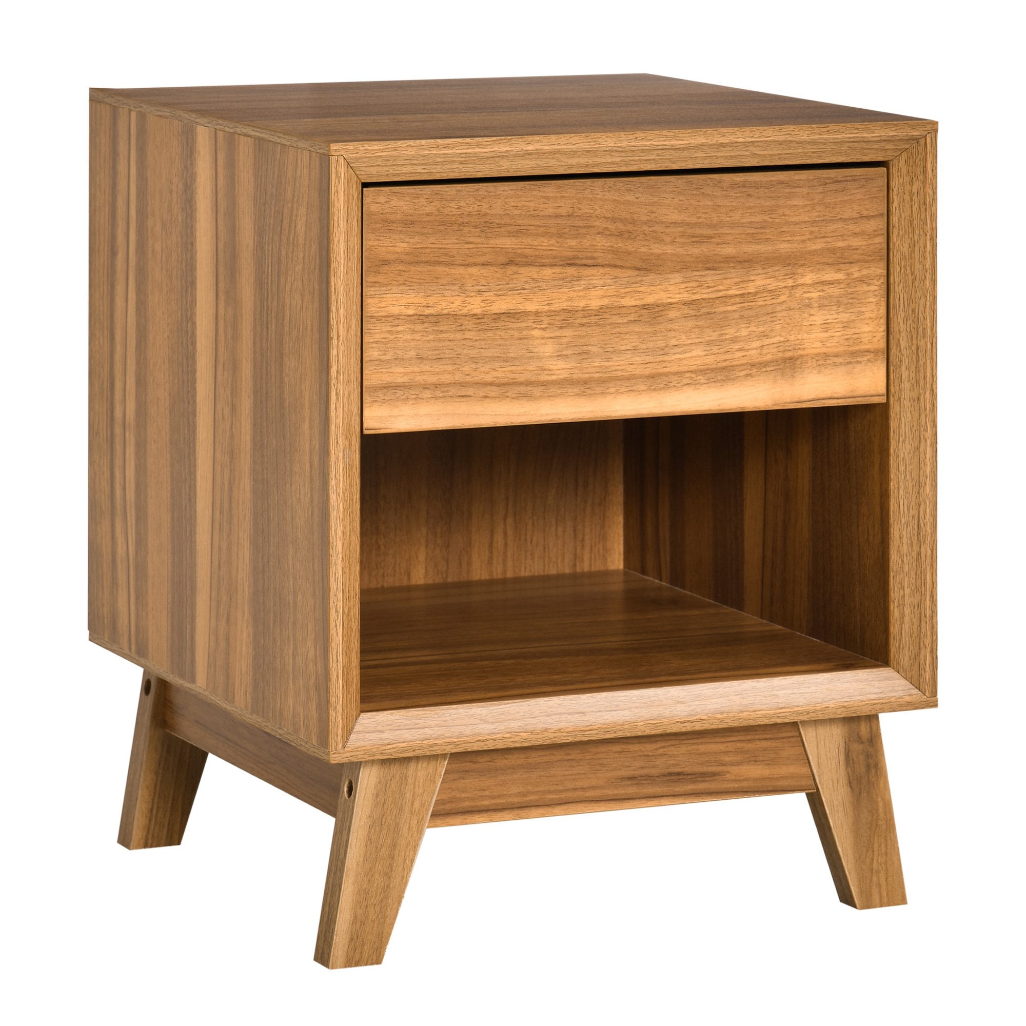 Modern Bedside Table Nightstand - Living Room End Table - Side Table with Drawer and Shelf - Walnut Brown Storage Organizer Bedroom - Home Living  | T