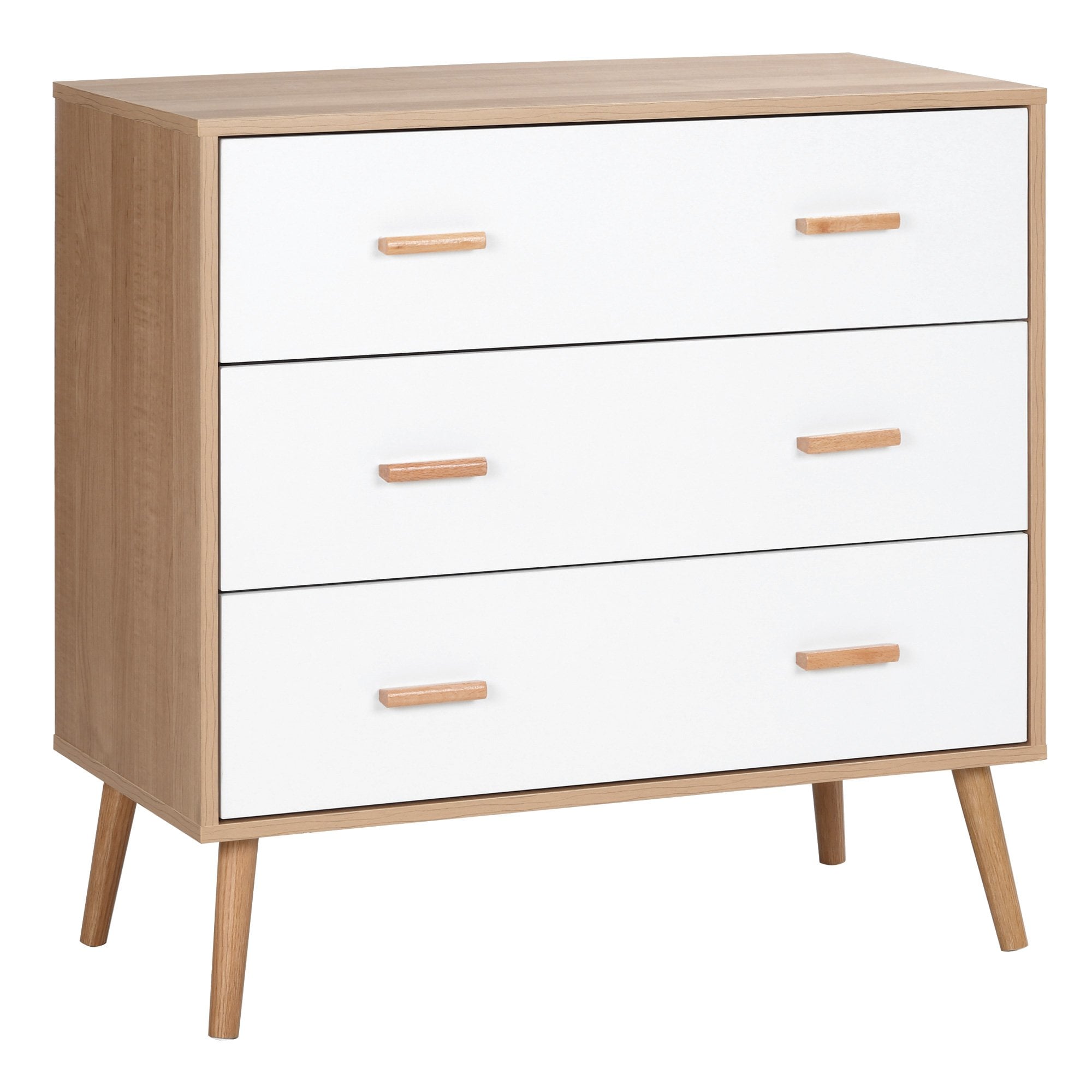 HOMCOM Chest of Drawers with 3 Drawers - Bedroom Cabinet - Storage Organizer for Living Room - White and Natural  | TJ Hughes