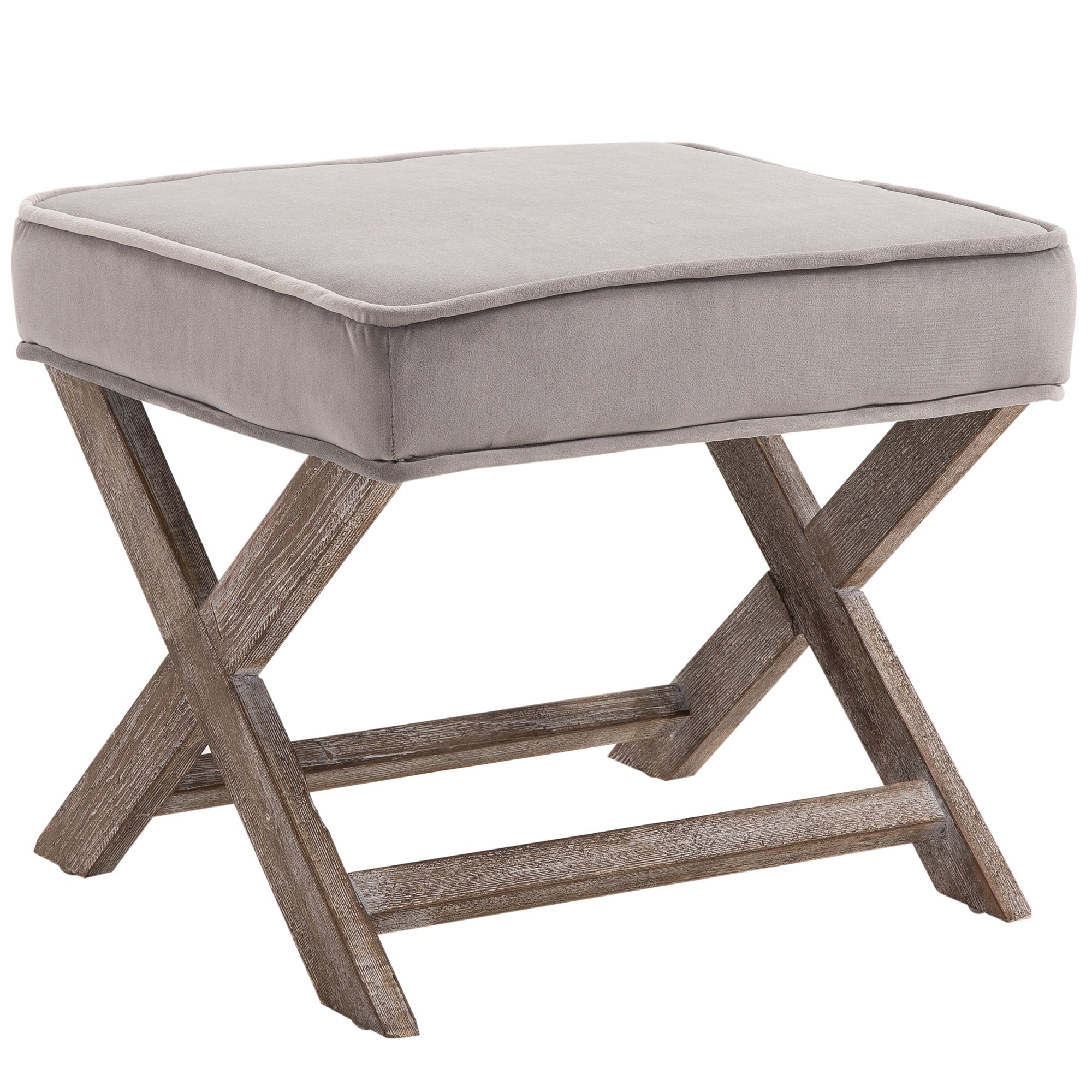HOMCOM Vintage Footstool Padded Seat X Leg Chair Velvet Cover Shabby Chic Footrest Solid Rubber Wood 49.5 x 45 x 41 cm Grey  | TJ Hughes