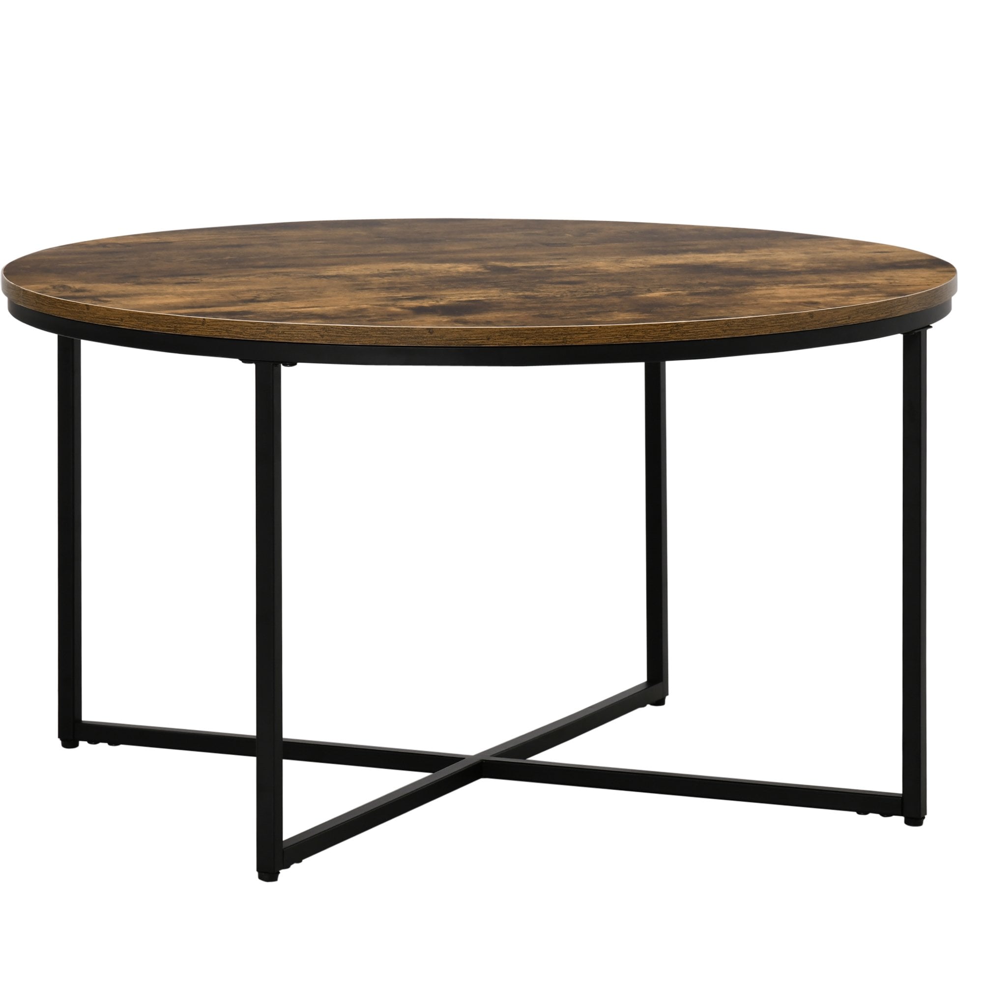 Coffee Table - Industrial Round Side Table with Metal Frame - Large Tabletop for Living Room - Bedroom - Rustic Brown w/ Frame Room - Home Living  | T