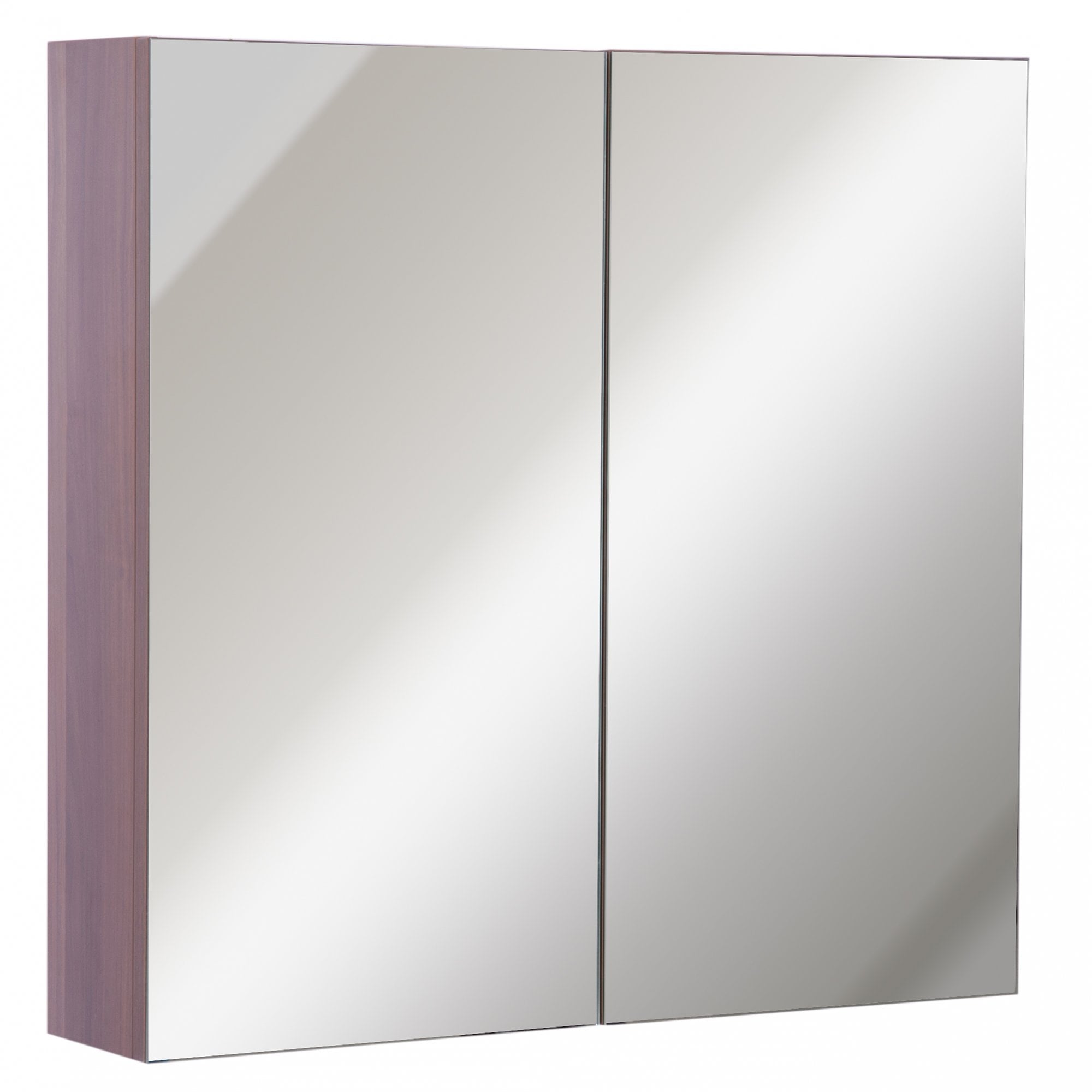 kleankin Wall Mounted Glass Bathroom Mirror Cabinet Storage Shelf - 63Wx60Hx13.5T cm-Light Walnut - Home Living  | TJ Hughes