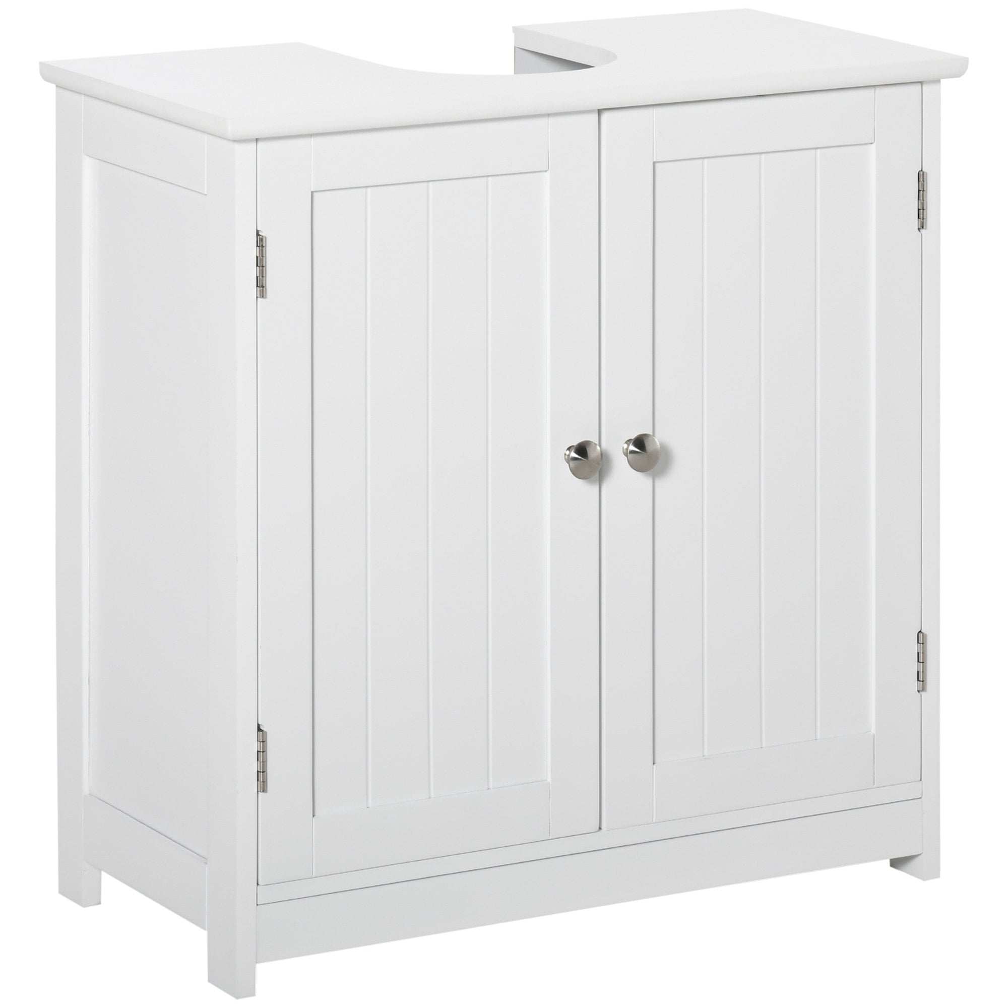 kleankin 60x60cm Under-Sink Storage Cabinet w/ Adjustable Shelf Handles Drain Hole Bathroom Cabinet Space Saver Organizer White Handle - Home Living