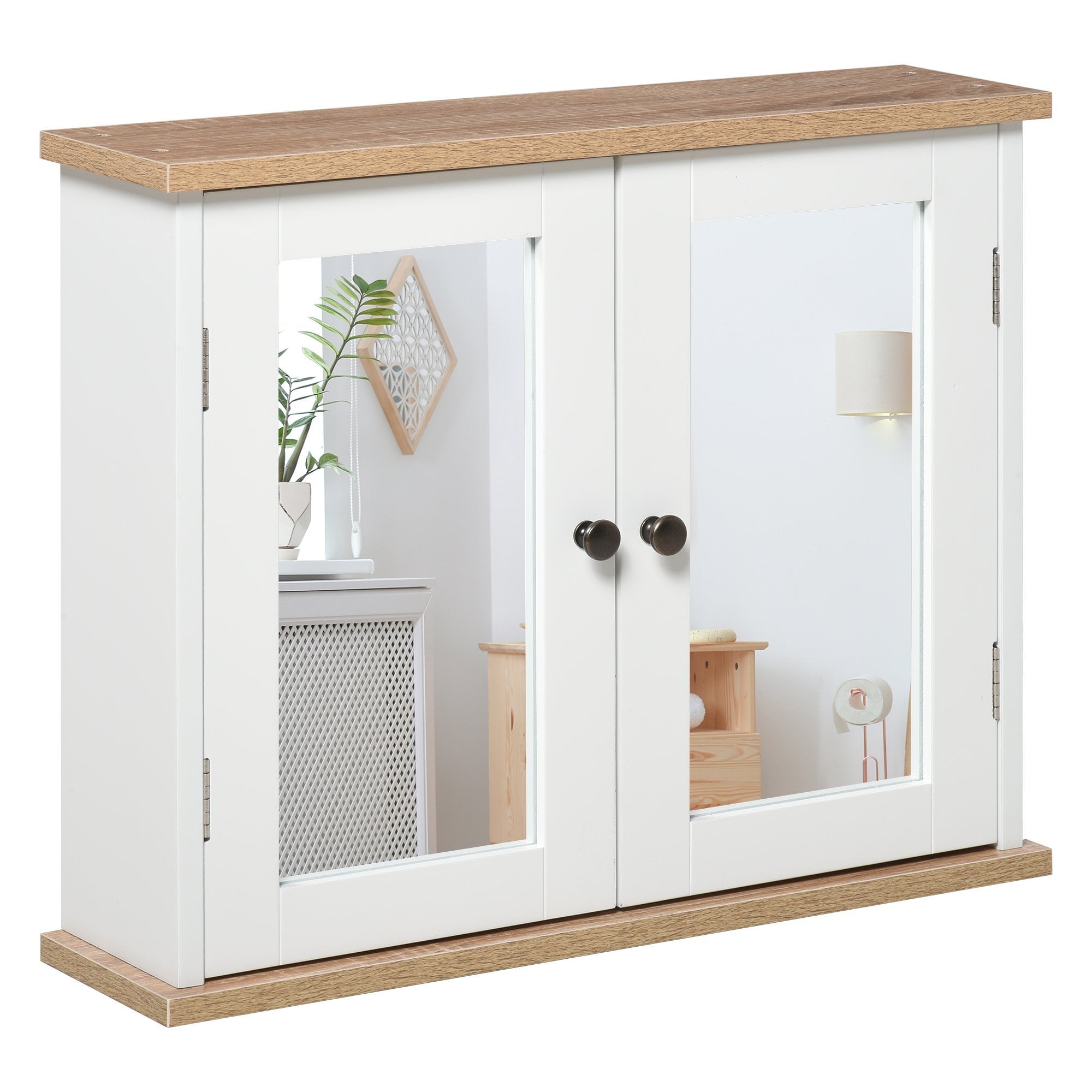 kleankin Bathroom Mirror Cabinet Wall Mounted Storage Cupboard with Double Door and Adjustable Shelf - White W/ - Home Living  | TJ Hughes