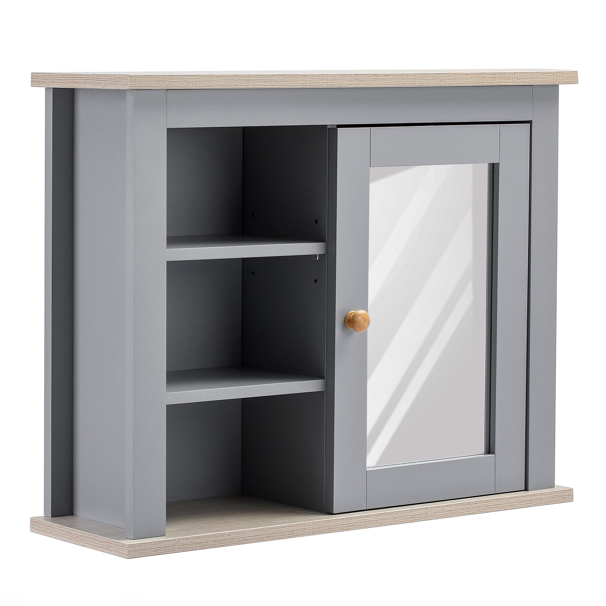 kleankin Bathroom Wall Mirror Cabinet - Cupboard with Door - Adjustable Shelf - Grey - Home Living  | TJ Hughes