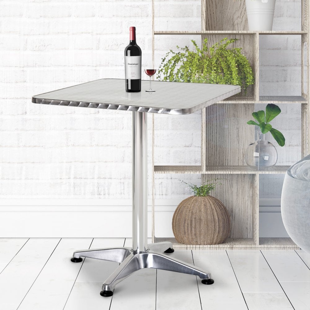 HOMCOM Height Adjustable Square Bar Bistro Table Pub Stainless Steel Top Aluminium Edge  | TJ Hughes