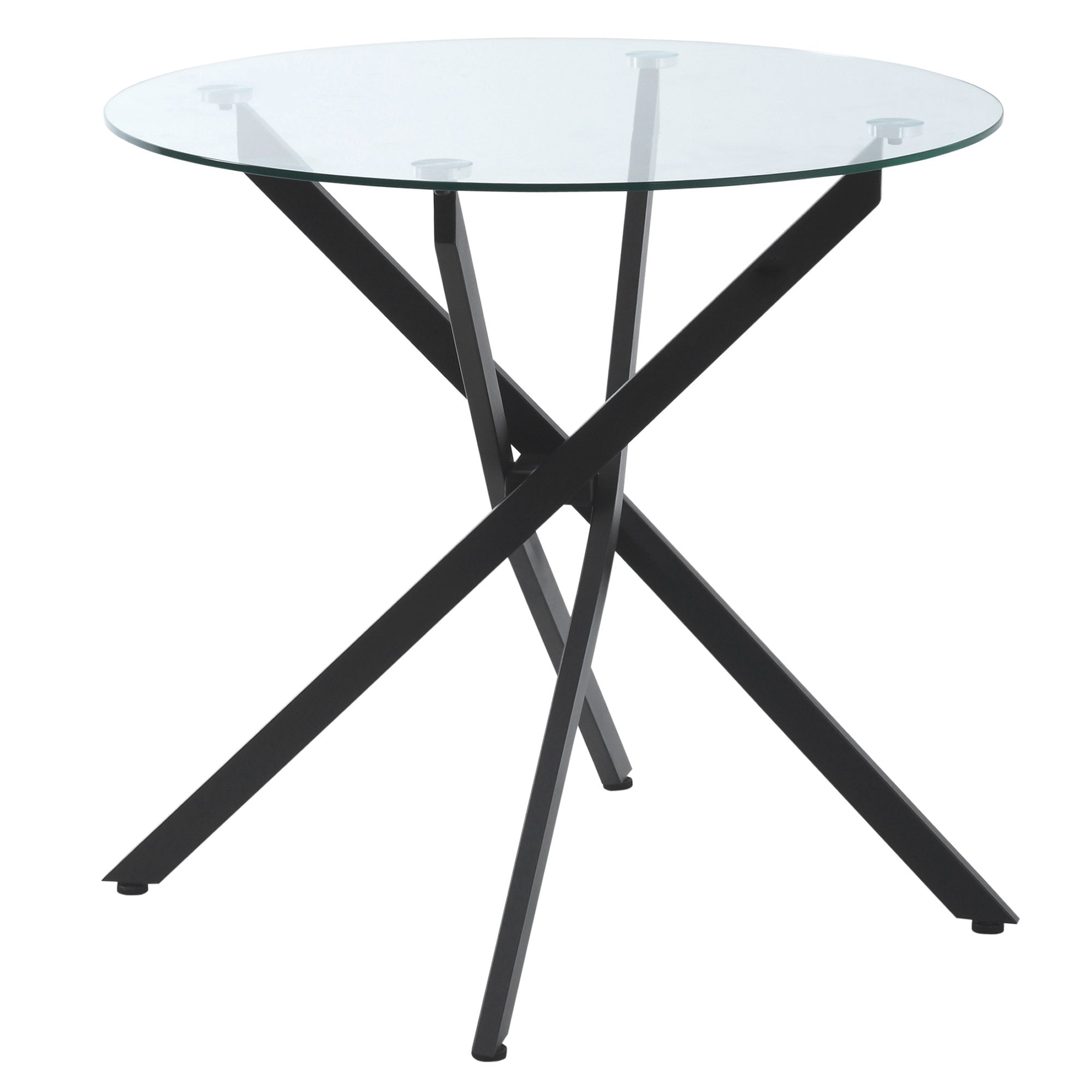 Side Table with Clear Tempered Glass Top - Round Table with Metal Legs - Modern Dining Table Furniture for Dining Room Living Room - Black Top & Legs
