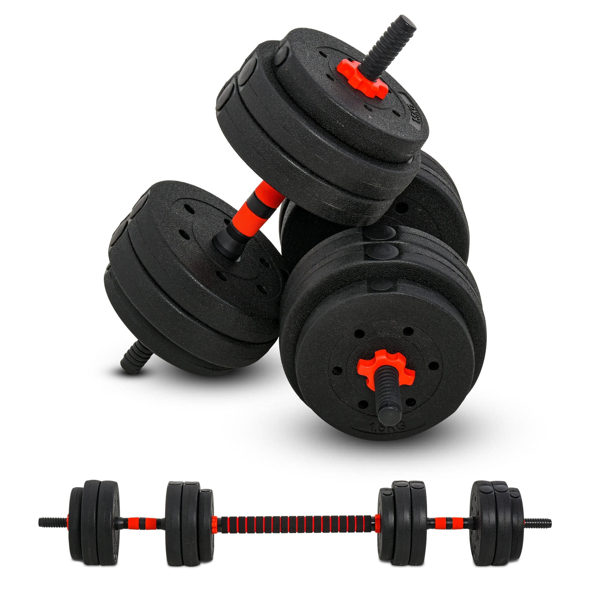25kg 2 IN 1 Adjustable Dumbbells Weight Set - Dumbbell Hand Weight Barbell for Body Fitness - Lifting Training for Home - Office - Gym - Black Set Fit