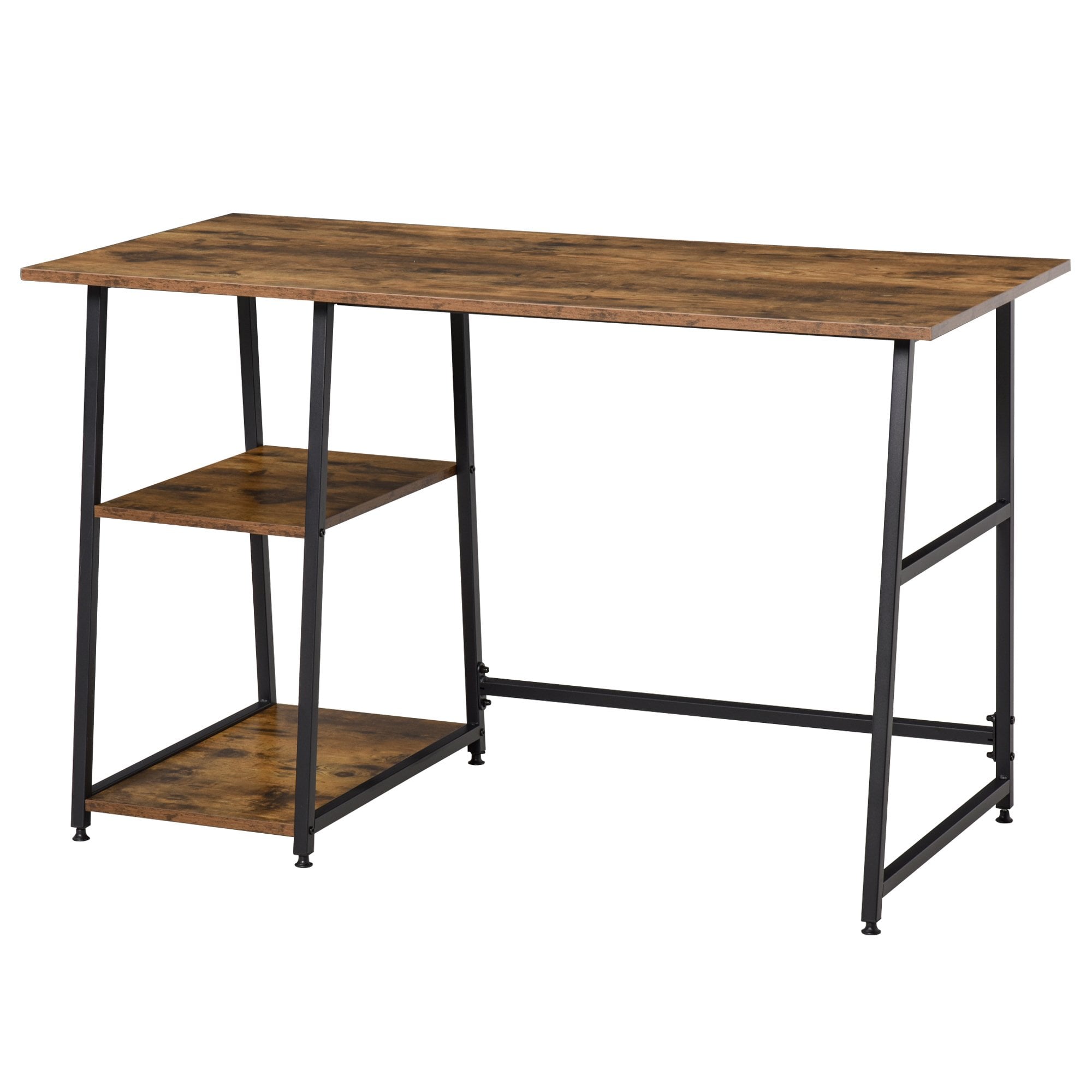 Writing Desk Working Station Home Office Table with 2 Shelves  Computer Gaming Desk Steel Frame Black and Rustic Brown - CARTER  | TJ Hughes