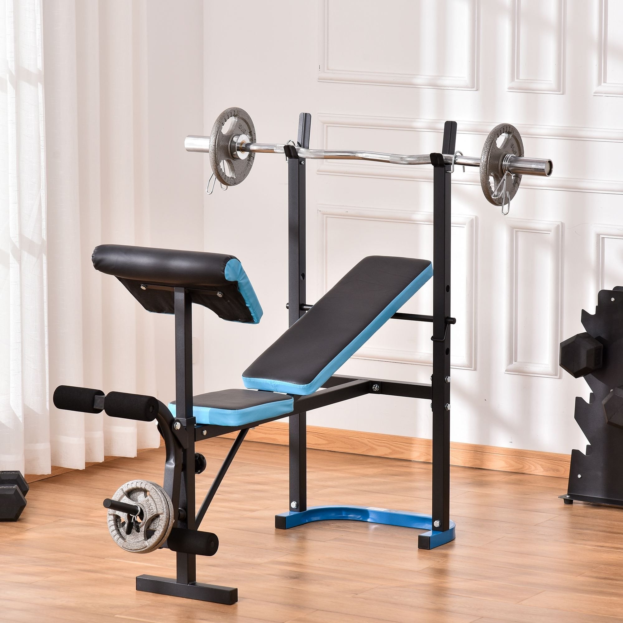Adjustable Weight Bench with Leg Developer Barbell Rack for Lifting and Strength Training Multifunctional Workout Station for Home Gym - MAXFIT  | TJ