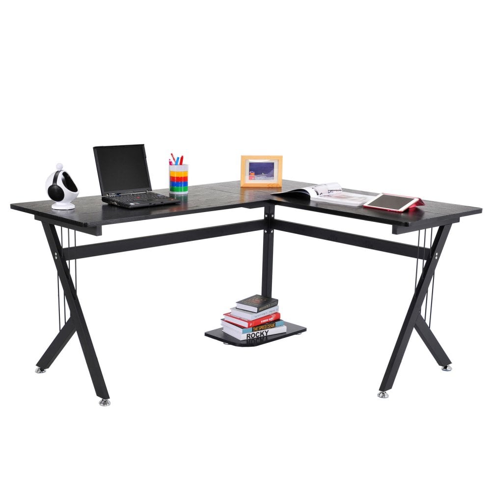 61"" L-Shaped Corner Computer Desk Laptop Workstation PC Table Home Office With CPU Stand Black - CARTER  | TJ Hughes