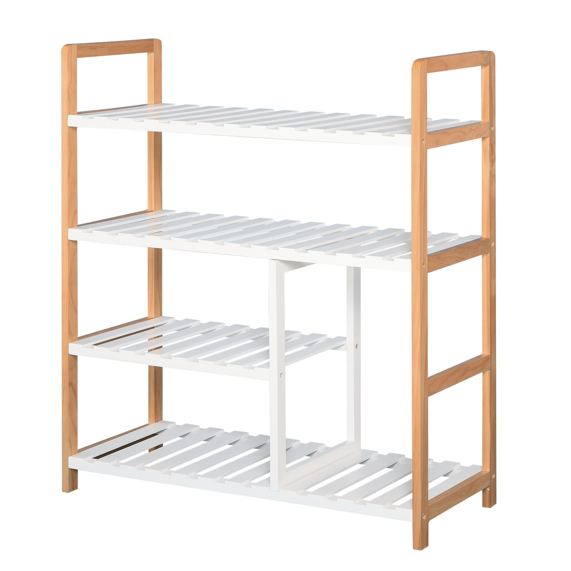 4-Tier Shoe Rack Simple Home Storage w/ Wood Frame Boot Compartment Slatted Shelves Trainer Sandals Stylish Hallway Furniture - Home Living  | TJ Hugh