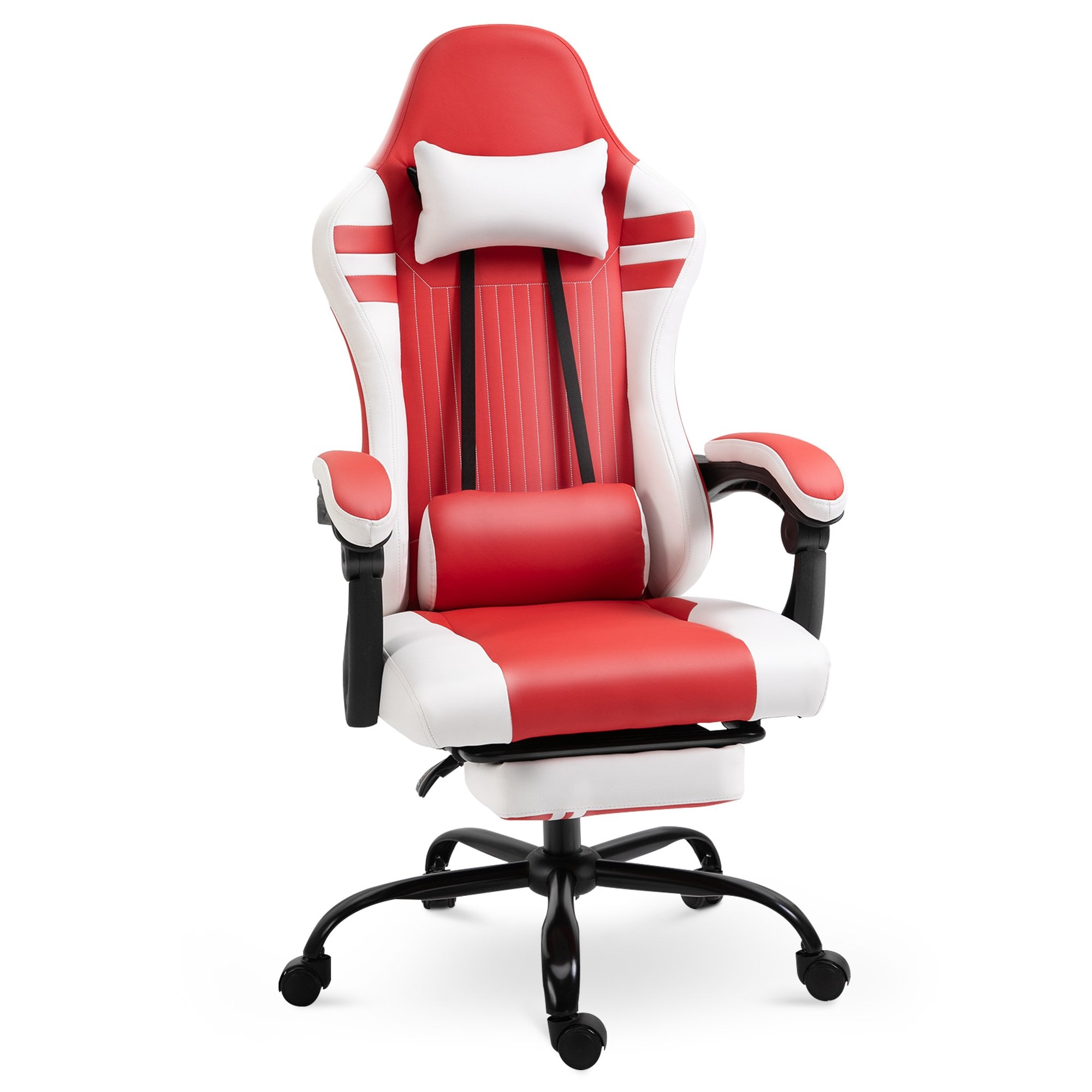 Vinsetto PU Leather Ergonomic Reclining Gaming Chair w/ Retractable Footrest Red/White - CARTER  | TJ Hughes White