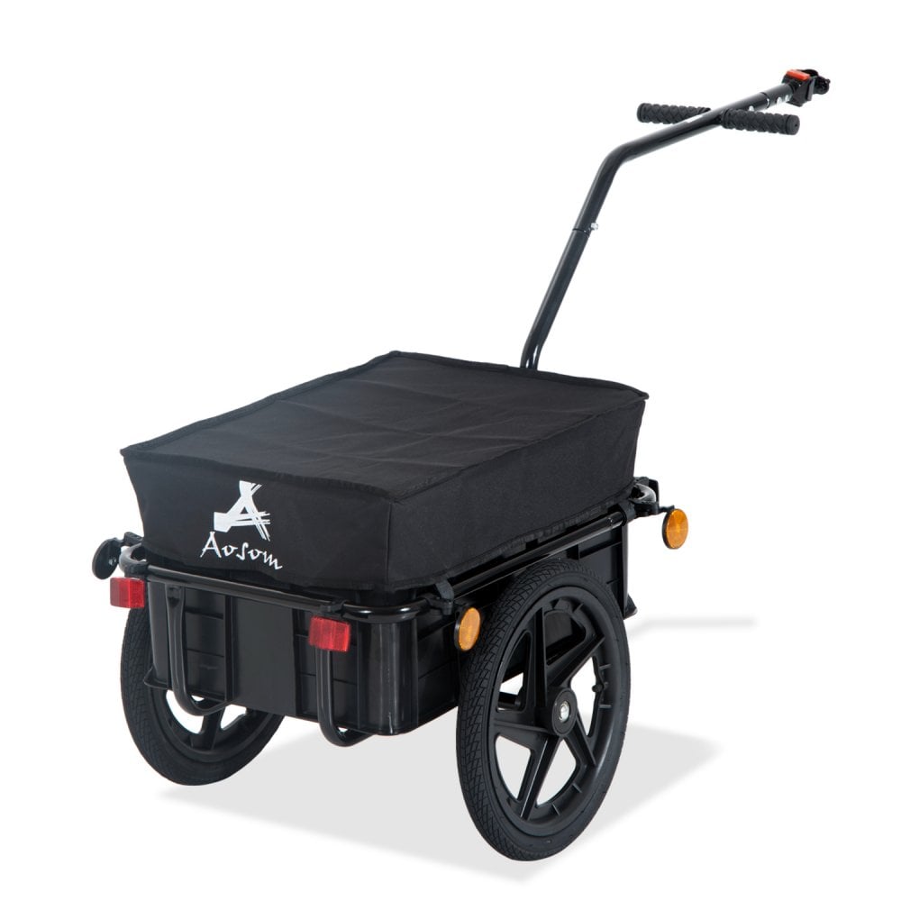 HOMCOM Bike Trailer Stroller Cargo Trailer Black W/Carrier Utility Luggage Bicycle Cart Garden Trolley Wheels  | TJ Hughes