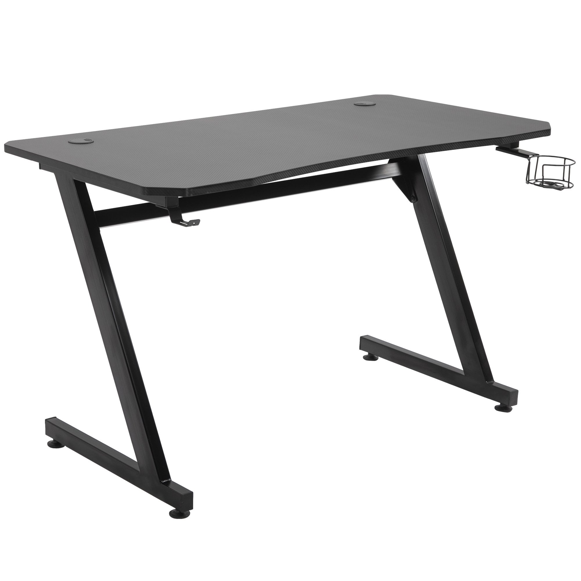 Steel Frame Gaming Desk Writing Table Workstations for Home and Office w/ Cup Headphone Holder Adjustable Feet Black - CARTER  | TJ Hughes