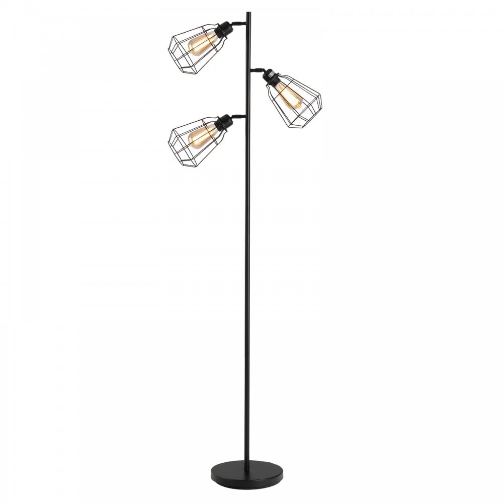 HOMCOM Steel Tri-Head Floor Lamp Black  | TJ Hughes