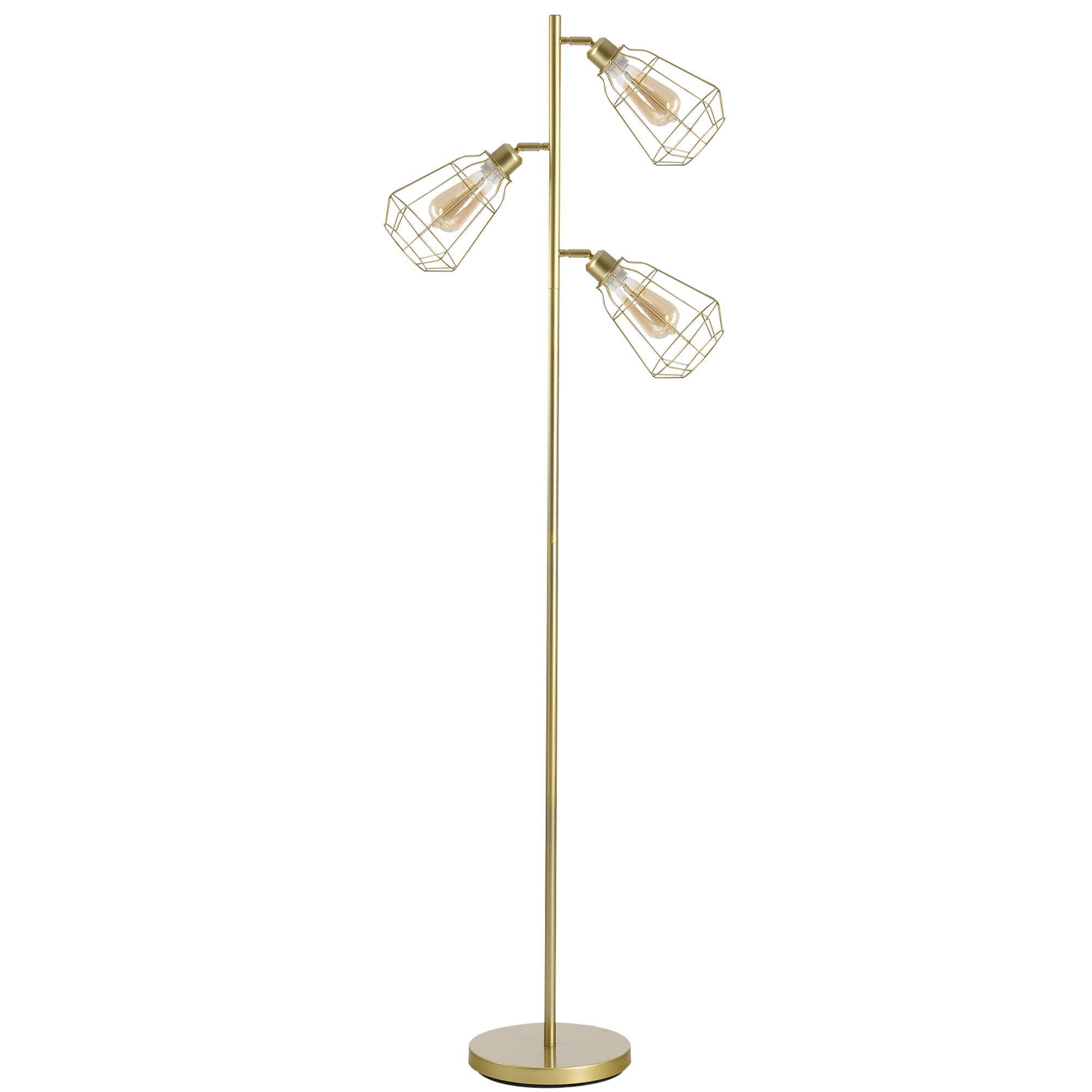 HOMCOM Steel Tri-Head Floor Lamp Gold  | TJ Hughes