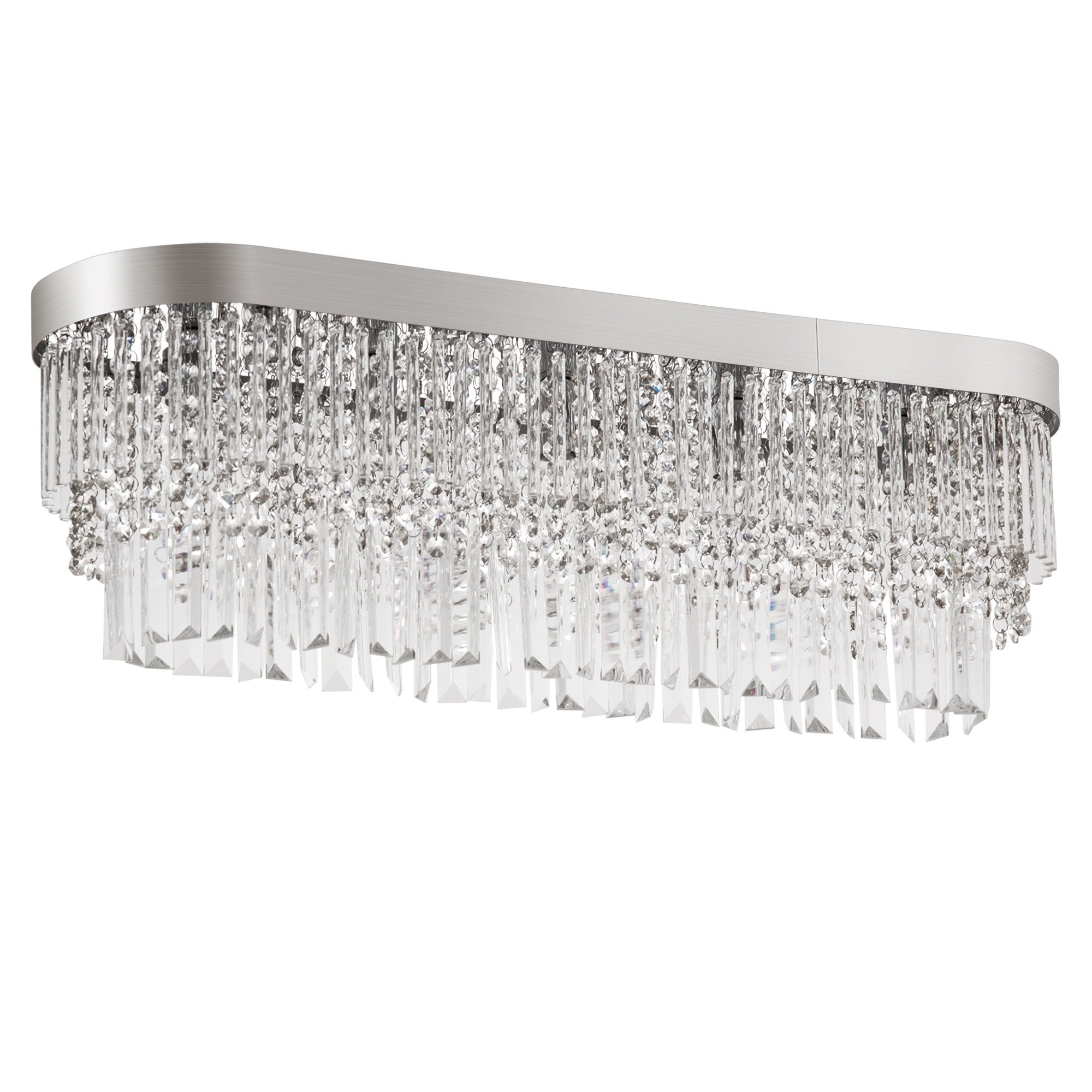HOMCOM Modern Raindrop Crystal Chandelier - Round Rectangular Pendant Ceiling Light - Linear Hanging Lighting with Stainless Steel Base - for Restaura