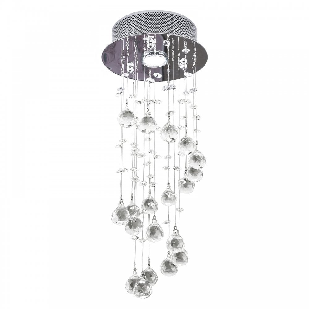 HOMCOM Crystal Chandelier - Spiral Rain Drop-Silver/Crystal  | TJ Hughes Silver