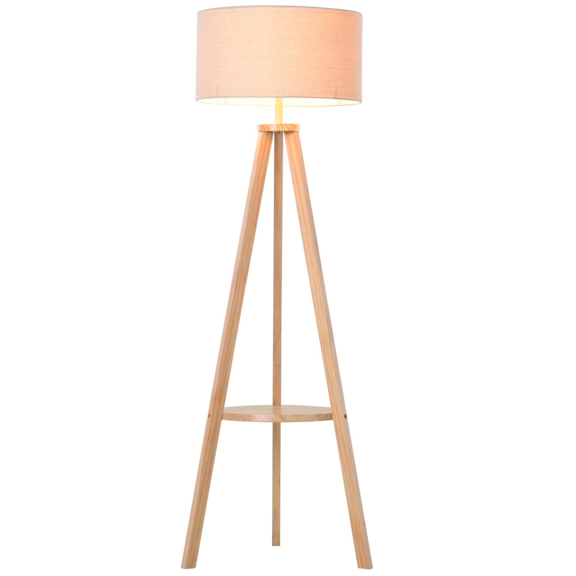 HOMCOM Floor Lamp - 154H cm-Beige/Natural Wood Colour  | TJ Hughes Natural