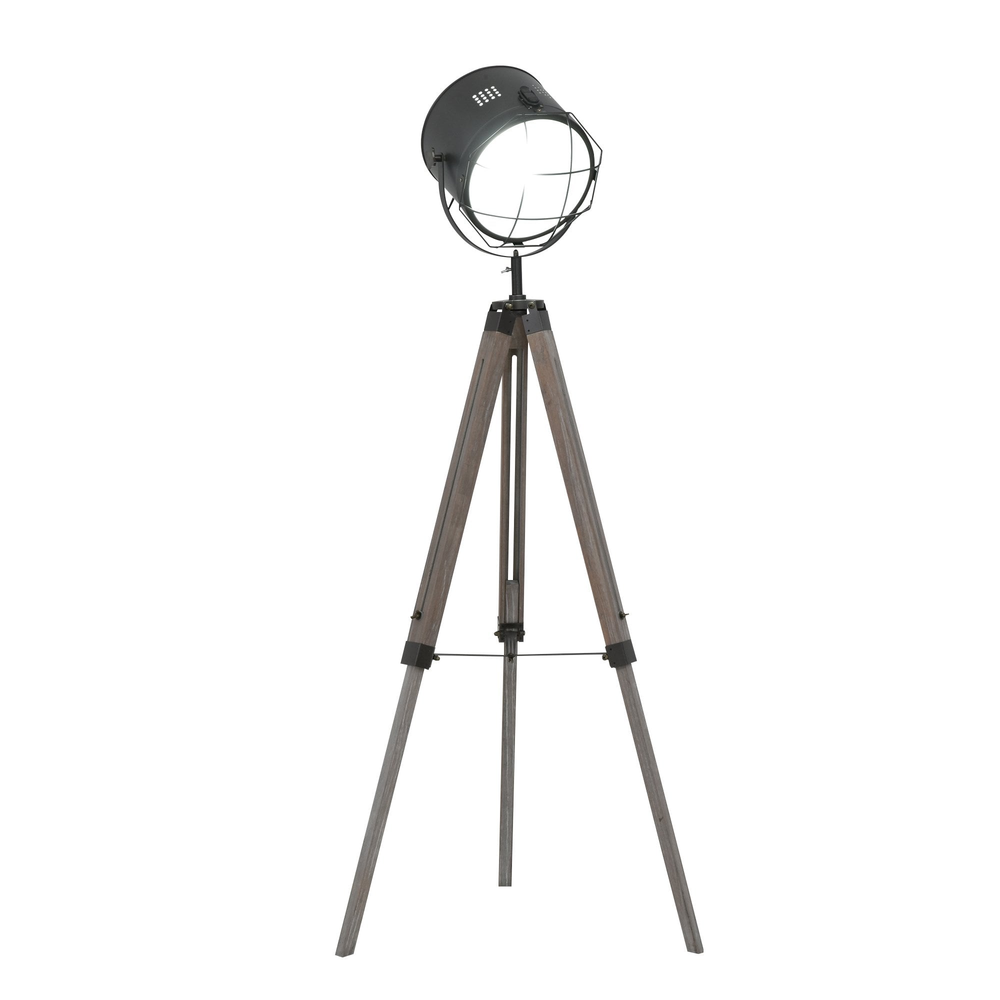 HOMCOM Pine Wood Tripod Spotlight Floor Lamp Brown/Grey  | TJ Hughes Grey