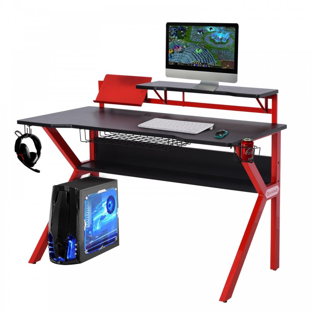 MDF Spacious Gaming Desk Workstations for Home and Office w/ Cup Holder Red - CARTER  | TJ Hughes