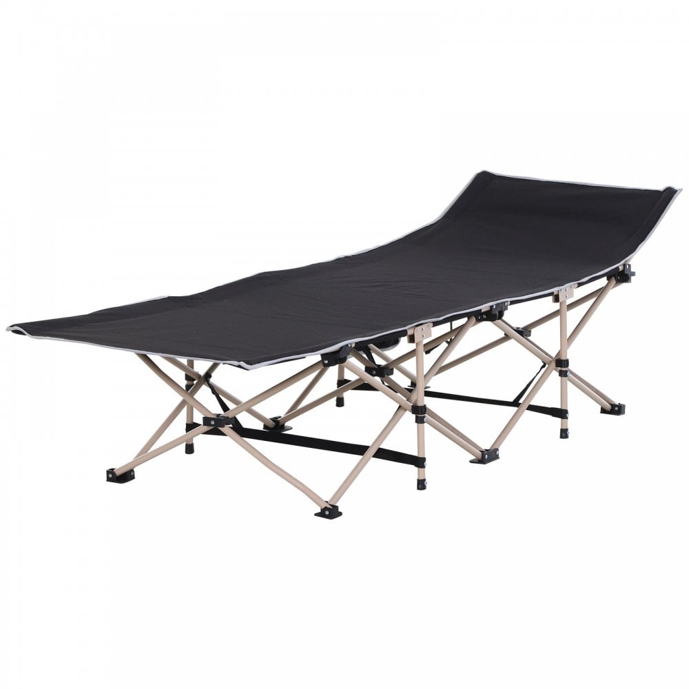 Outsunny Oxford Cloth Folding Single Camping Bed Lounger Black  | TJ Hughes