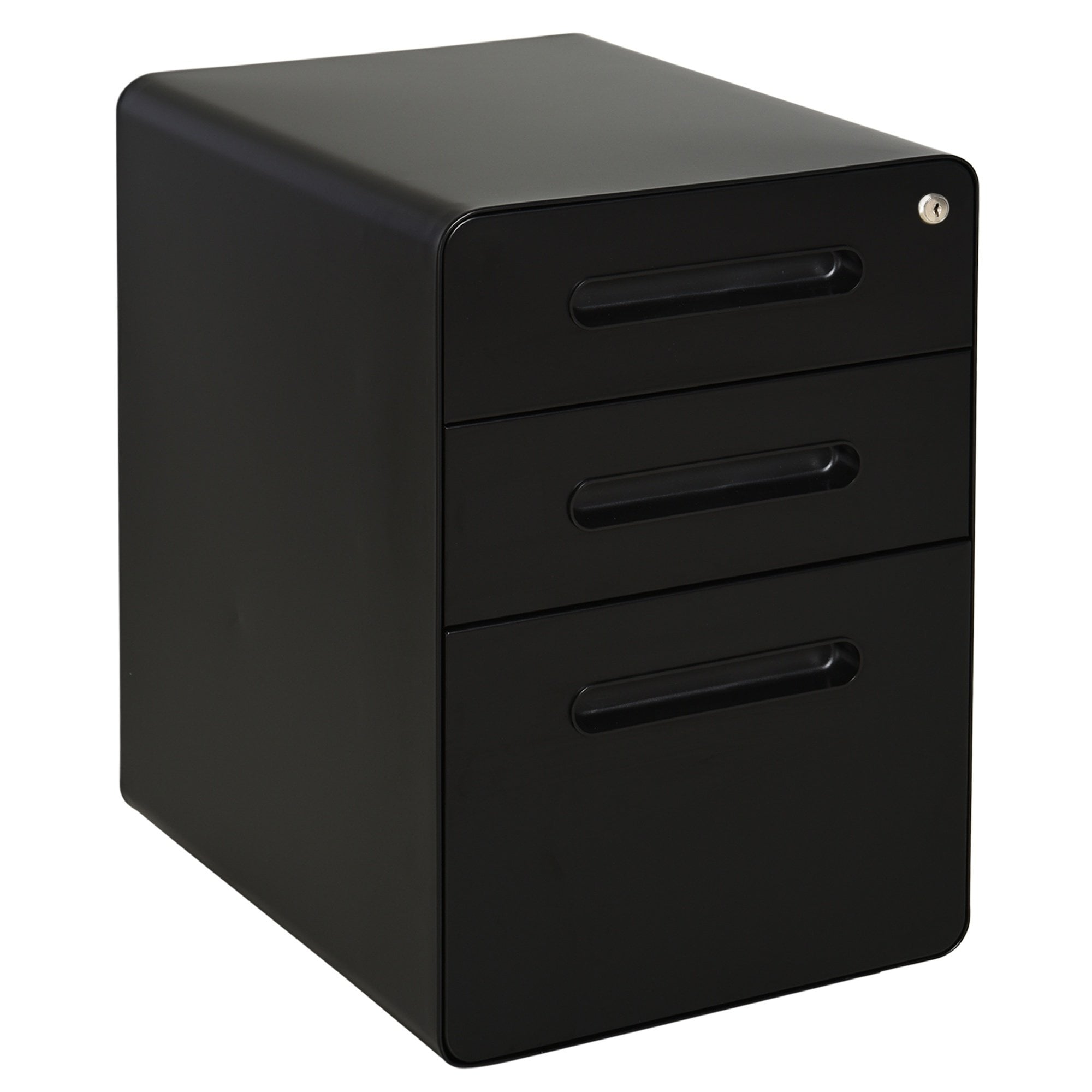 Vinsetto Steel 3-Drawer Curved Filing Cabinet Mobile File Cabinet W/ Lock Black - CARTER  | TJ Hughes