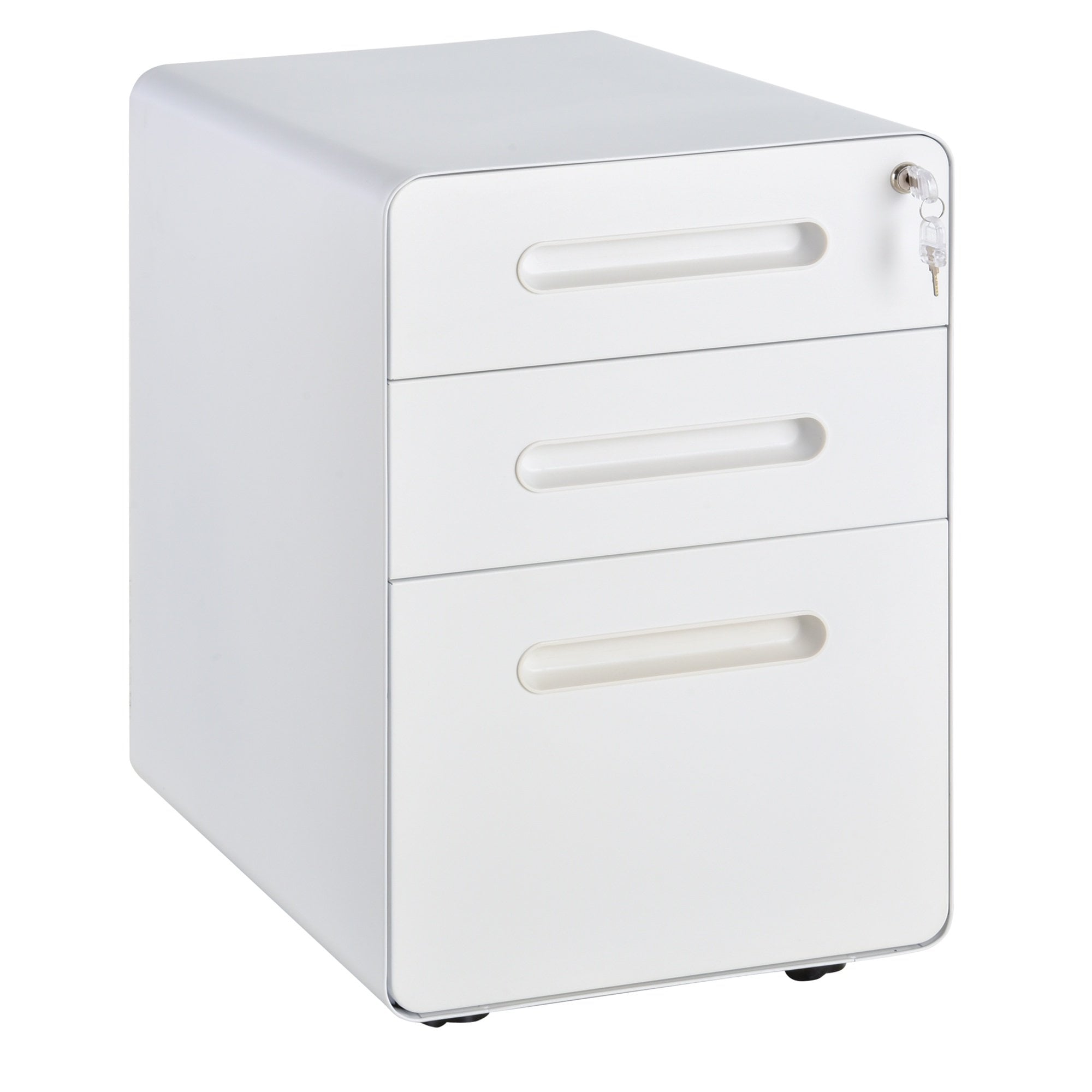 Vinsetto Steel 3-Drawer Curved Mobile File Cabinet w/ Lock All-Metal Rolling White Vertical File Cabinet - CARTER  | TJ Hughes