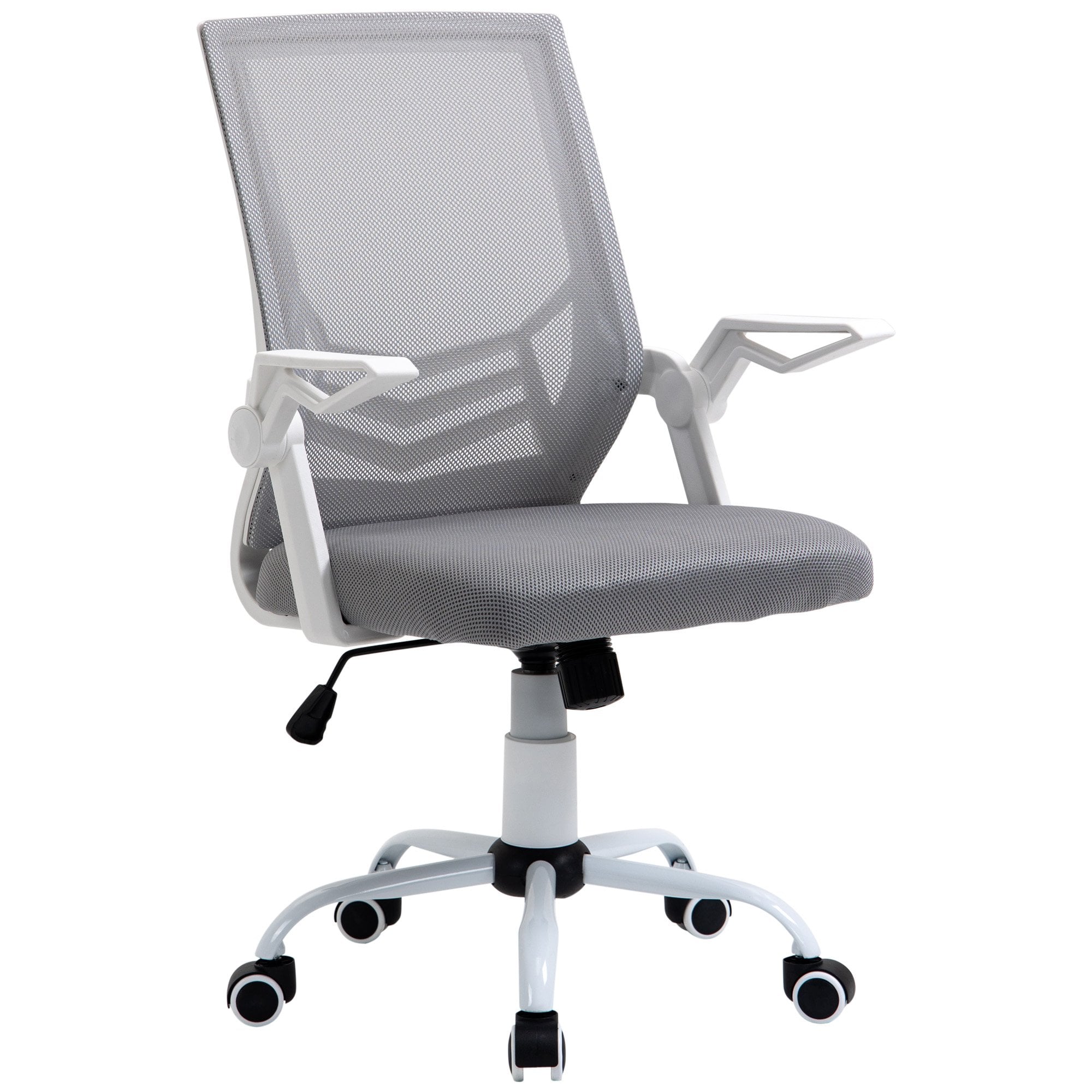 Vinsetto Mesh Swivel Office Chair for Home with Lumbar Back Support - Adjustable Height - Flip-Up Arm - Grey - CARTER  | TJ Hughes