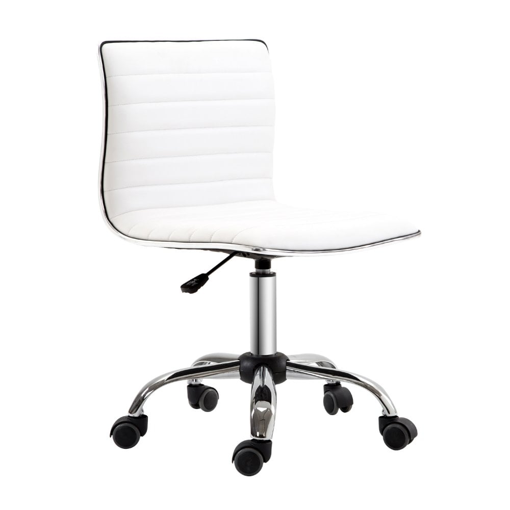 Armless Mid-Back Adjustable Office Chair with in PU Leather and Chrome Base-White - CARTER  | TJ Hughes White