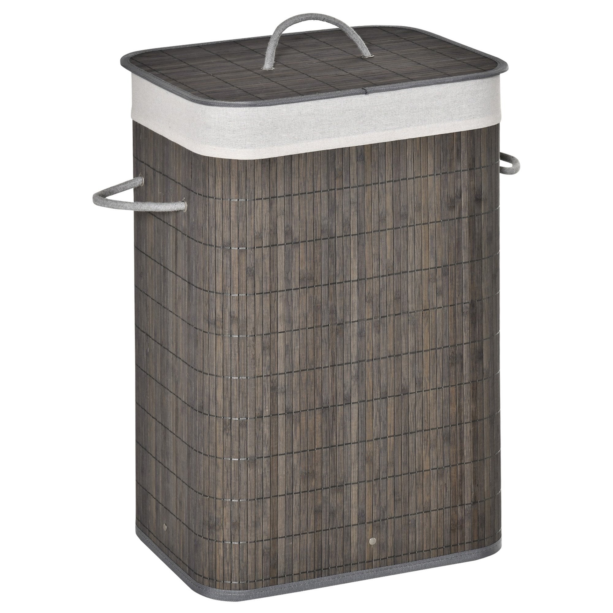 Bamboo Laundry Basket with Flip Lid and String Handles - Collapsible Hamper Removable Lining Board Base Foldable Water-Resistant Dirty Clothes Storage
