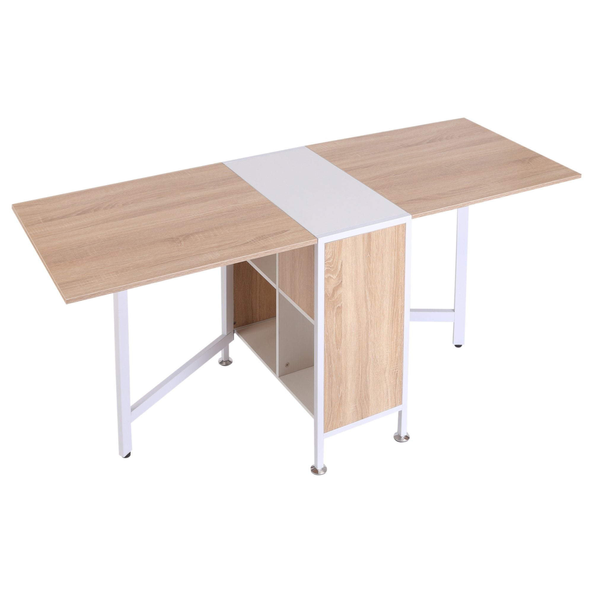 Drop Leaf Table Folding Computer Desk Workstation for Small Space W/ 2 Storage Shelves Cubes-Oak/White Colour - Home Living  | TJ Hughes White